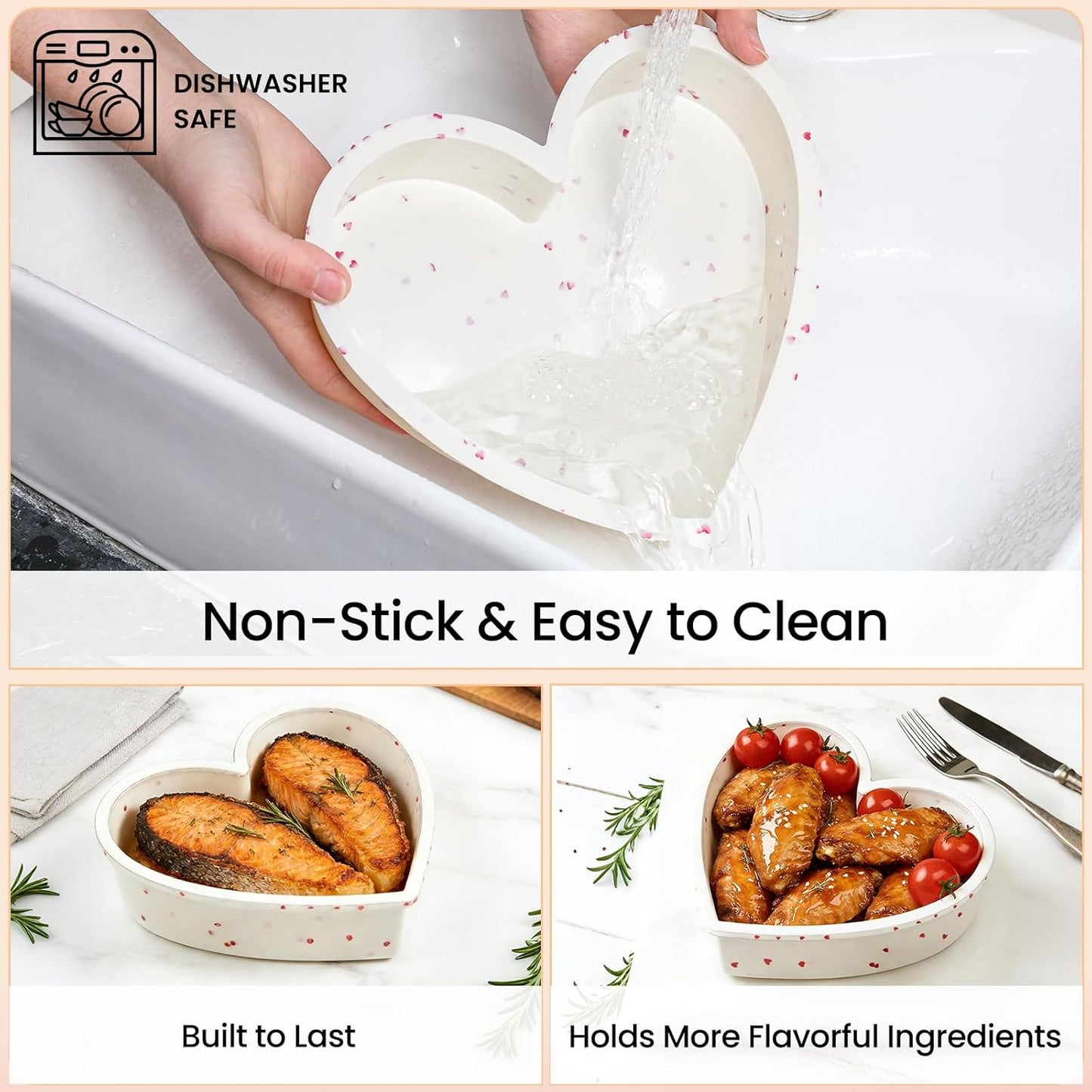 2P 10 Inch Silicone Heart Shaped Cake Pans, Nonstick Cake Pan, BPA Free Silicone Heart Cake Baking Mold for Oven Dishwasher Safe-Heartdot