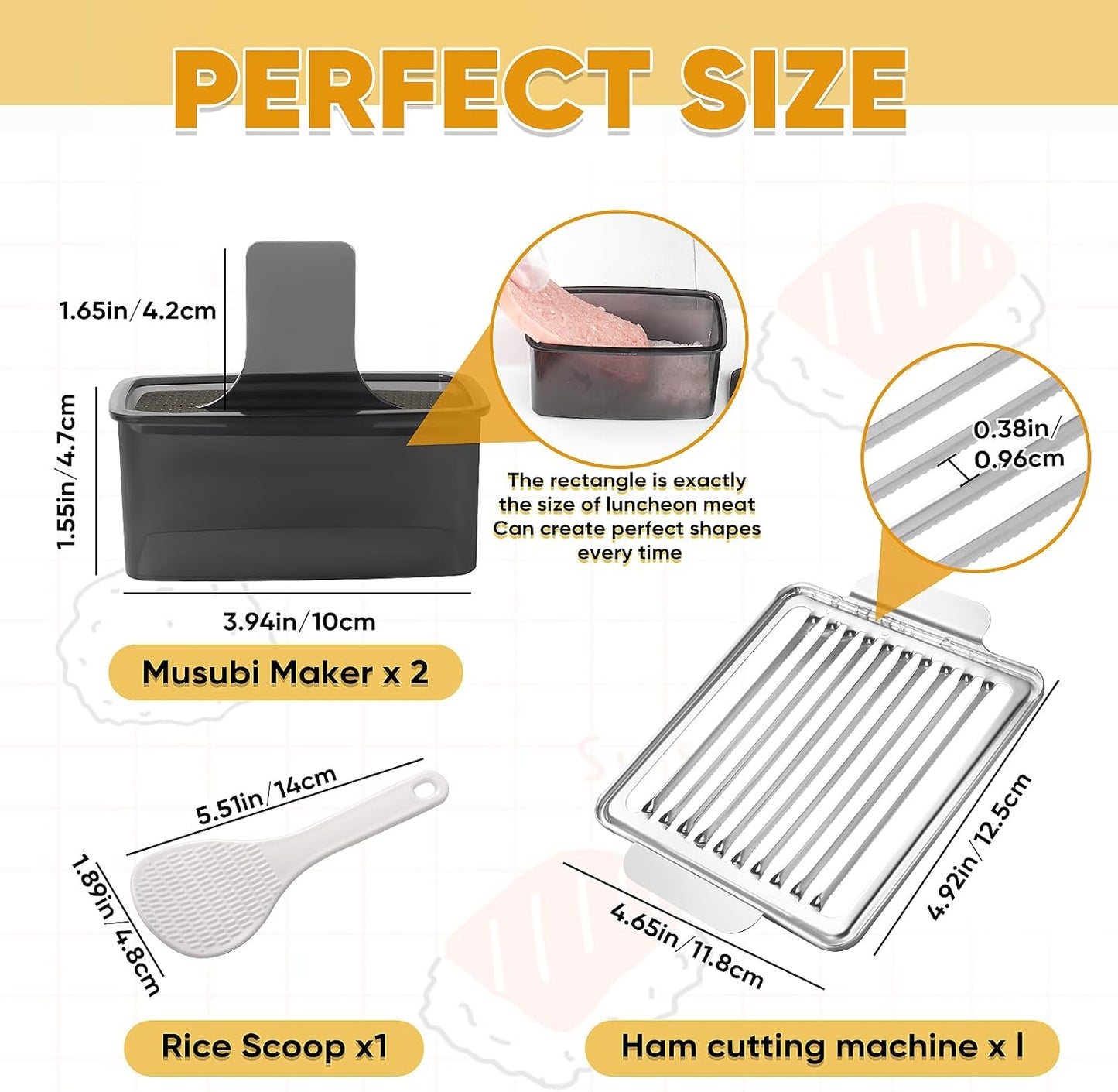 Mubi Press Mold Kit, 2 Pack Clear Mubi Maker with Stainless Steel 304 Luncheon Meat Slicer for SPAM