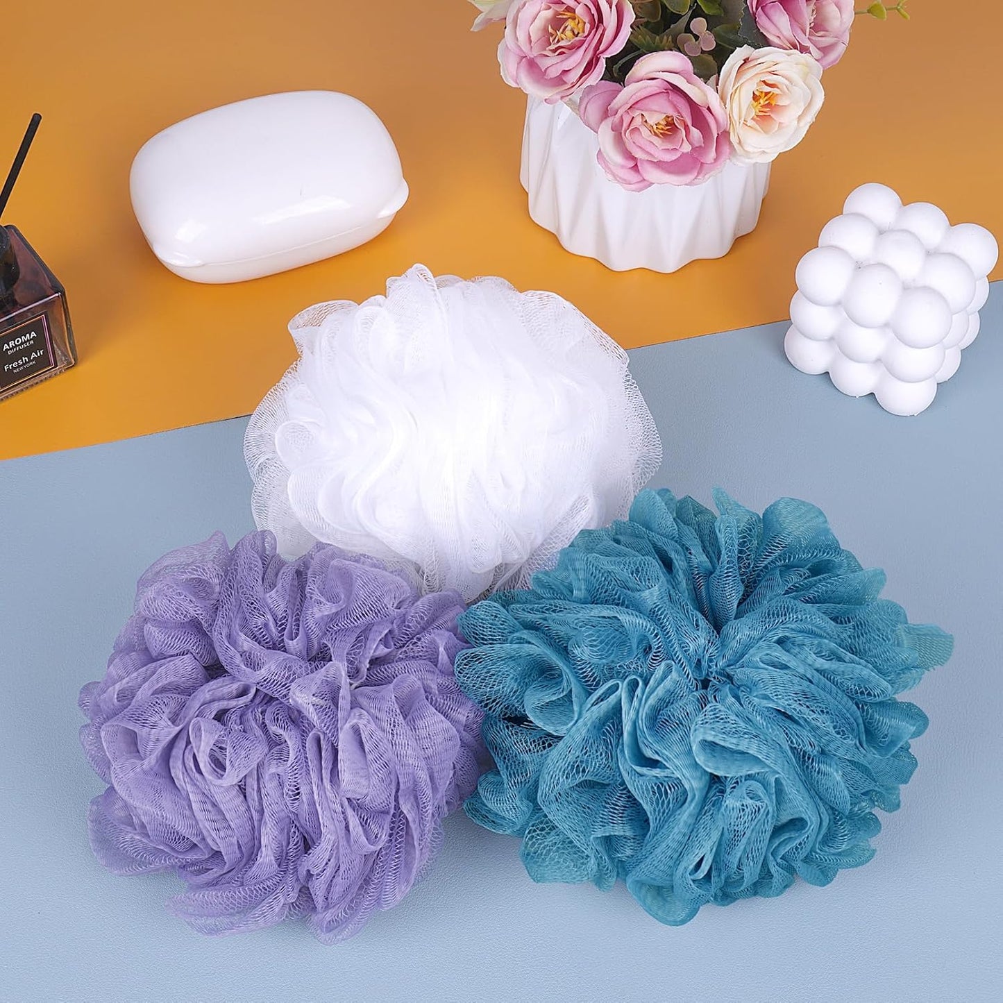 Bath Sponge Loofah Sponge Bath Puffs Shower Pouf Body Scrubber Exfoliating Soft 3 Pack