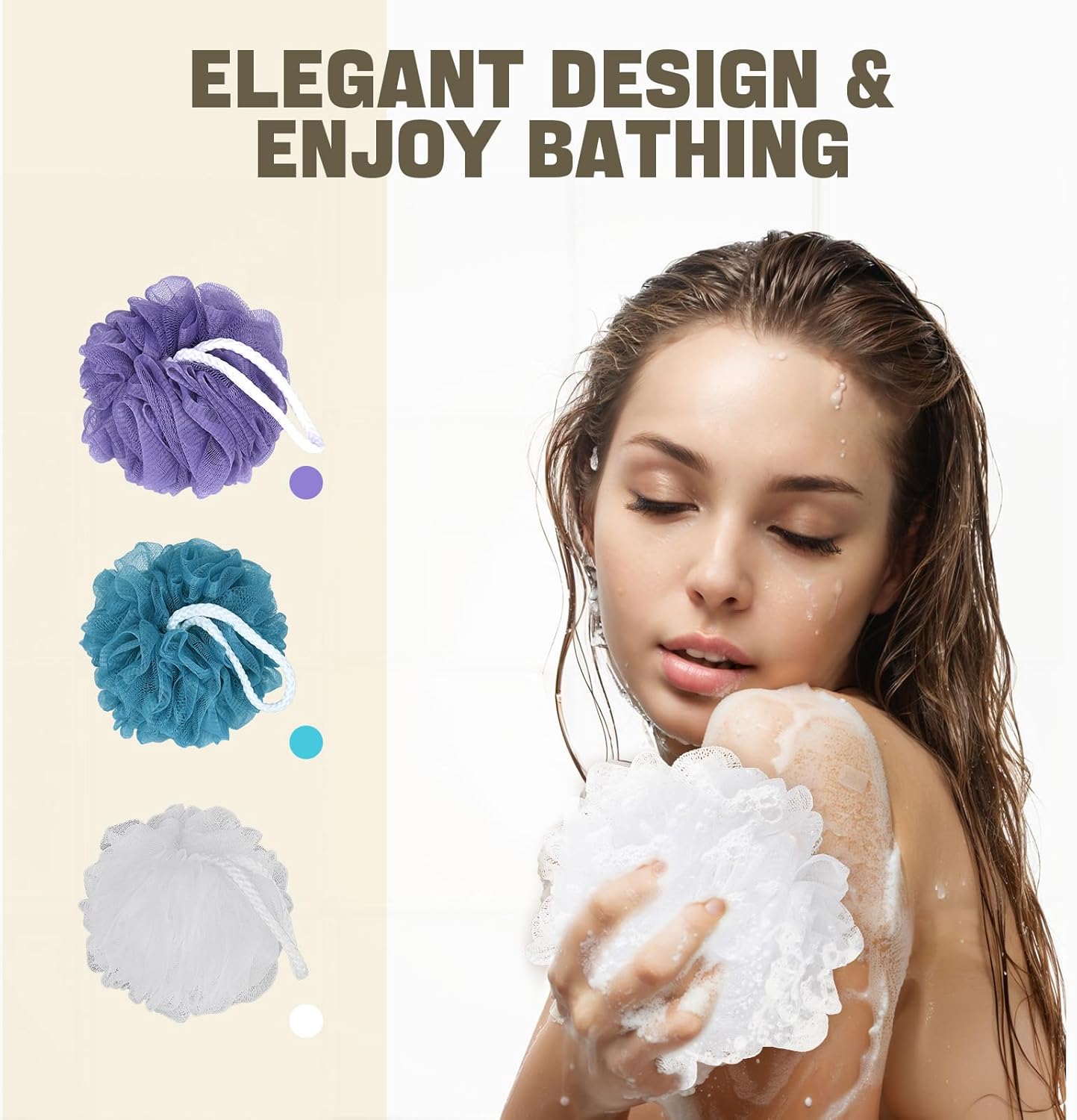 Bath Sponge Loofah Sponge Bath Puffs Shower Pouf Body Scrubber Exfoliating Soft 3 Pack