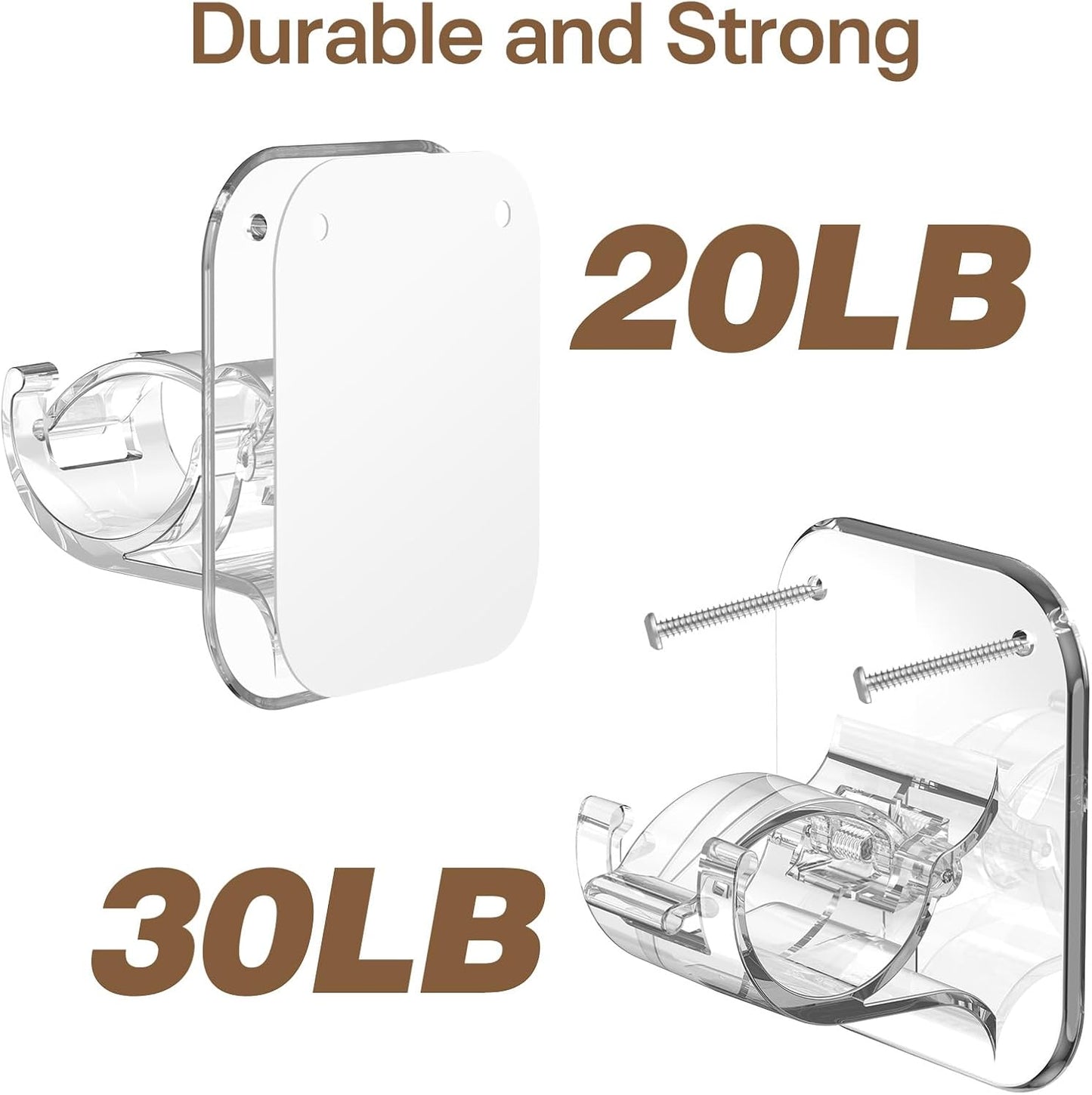 No Drill Curtain Rod Brackets No Drilling Holder 40LB - Renter Friendly Self Adhesive Hooks for Apartment Dorm Classroom Essentials Decor Hanging Drapes Rv Over Blinds Kitchen Bedroom Home