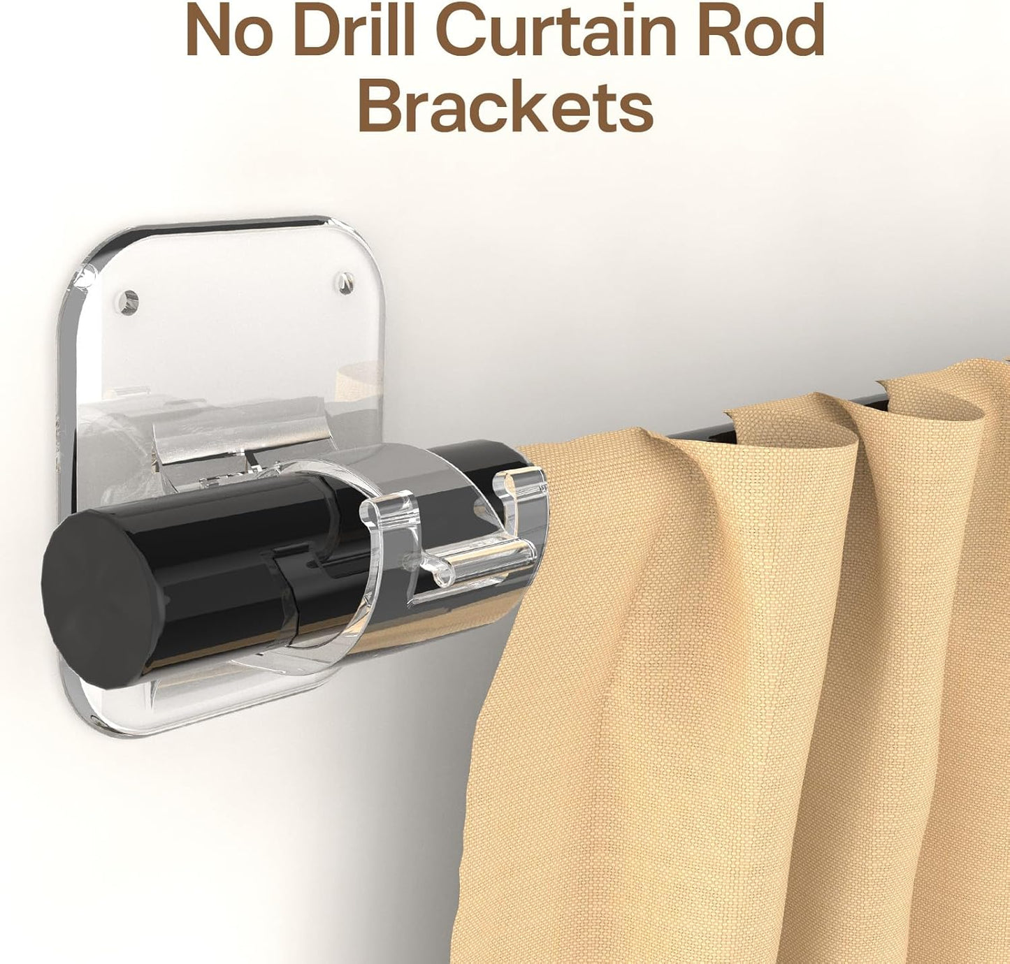 No Drill Curtain Rod Brackets No Drilling Holder 40LB - Renter Friendly Self Adhesive Hooks for Apartment Dorm Classroom Essentials Decor Hanging Drapes Rv Over Blinds Kitchen Bedroom Home