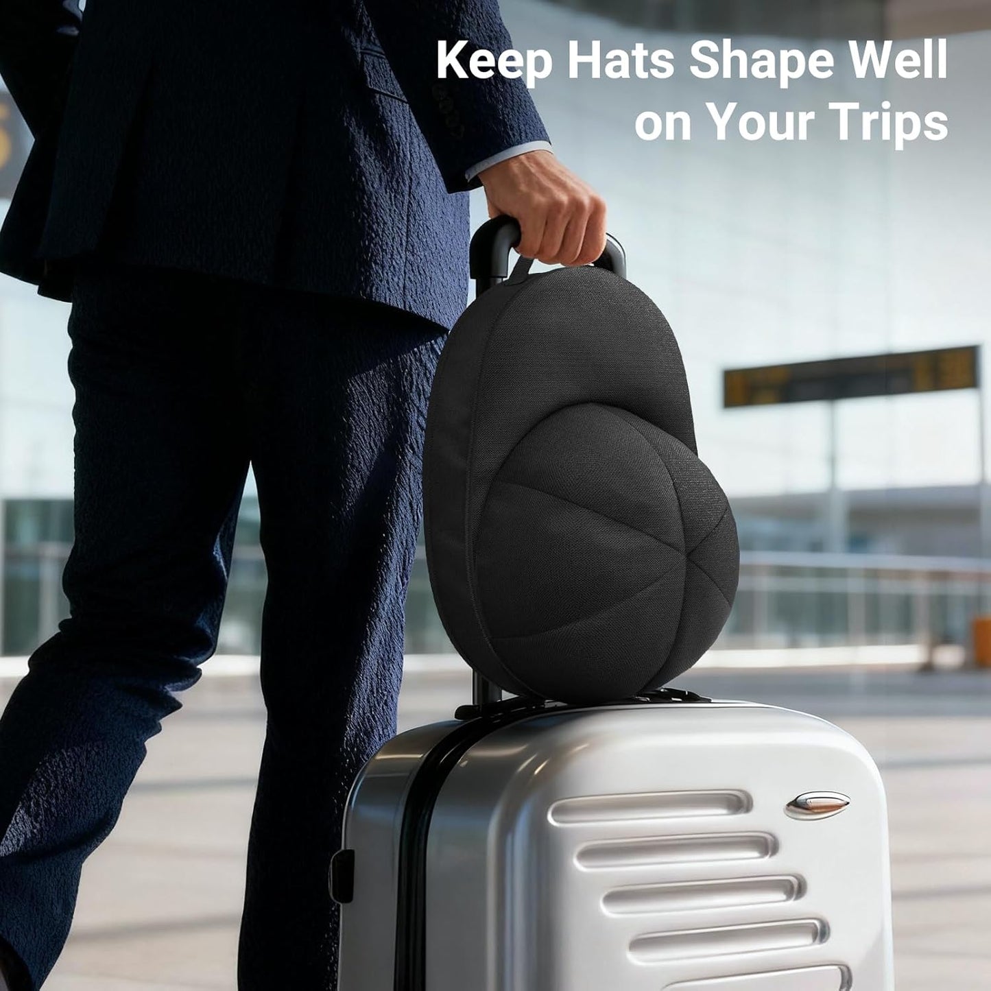 Hat Travel Case for Baseball Caps, Cap Carrier with Plastic Holder & Carrying Handle, Holds up to 6 Caps Hat Bag for Luggage, Suitcase (Black)