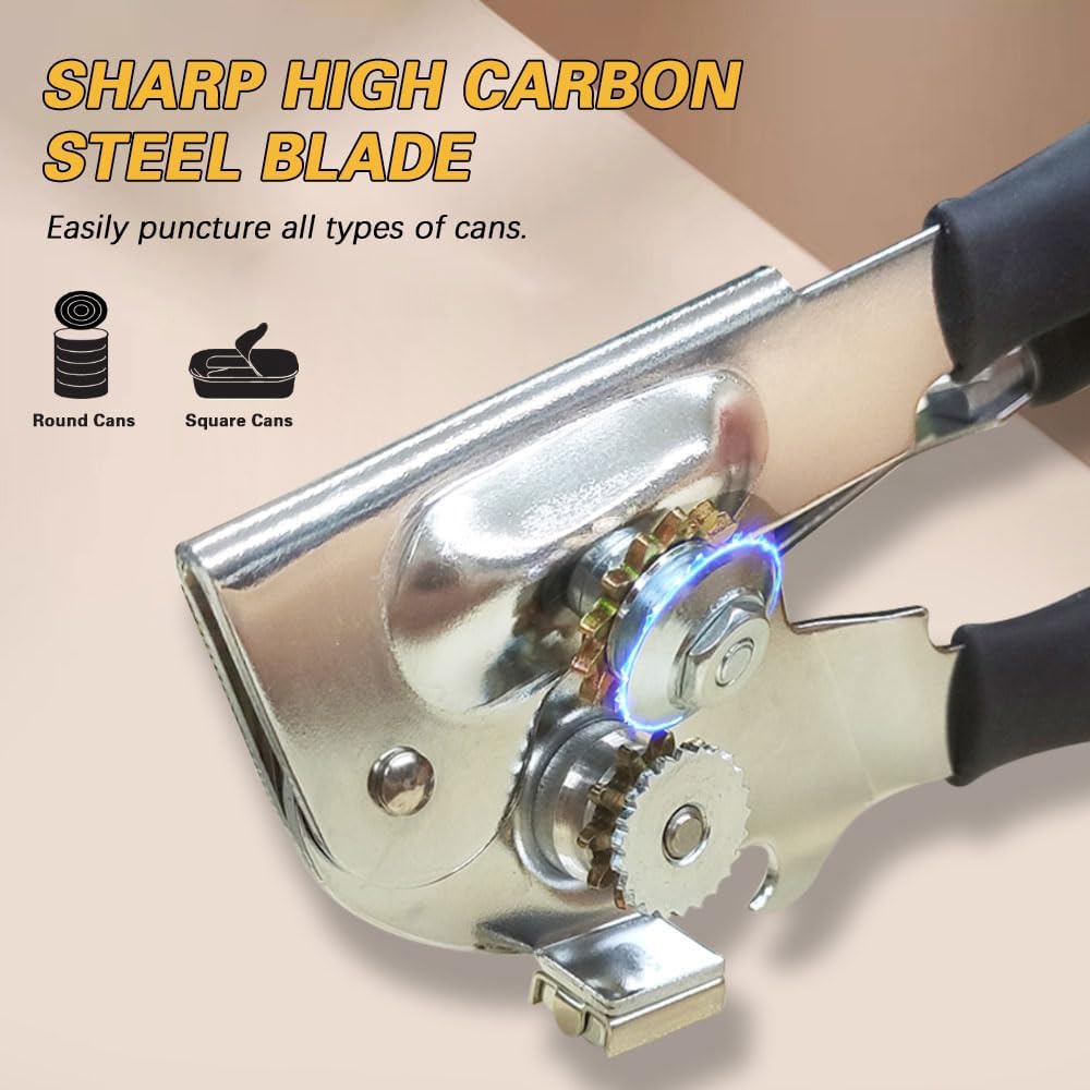 Commercial Heavy-Duty Manual Can Opener with Easy-Turn Crank, Long Rubber Handle & Magnetic Lid Holder