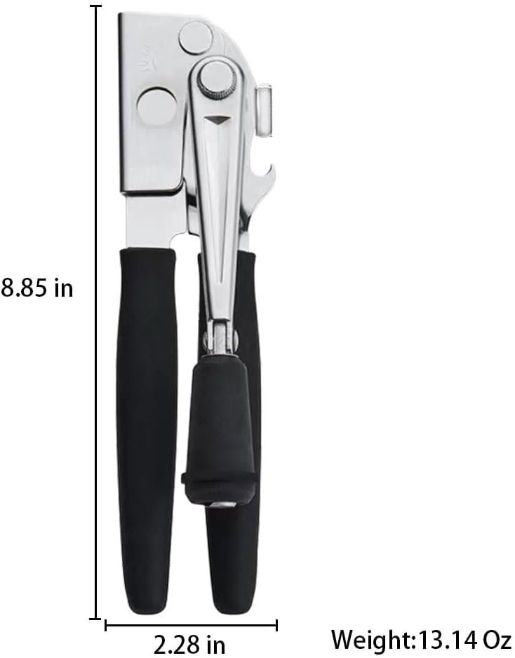 Commercial Heavy-Duty Manual Can Opener with Easy-Turn Crank, Long Rubber Handle & Magnetic Lid Holder