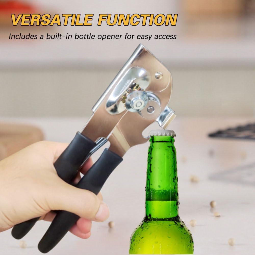 Commercial Heavy-Duty Manual Can Opener with Easy-Turn Crank, Long Rubber Handle & Magnetic Lid Holder