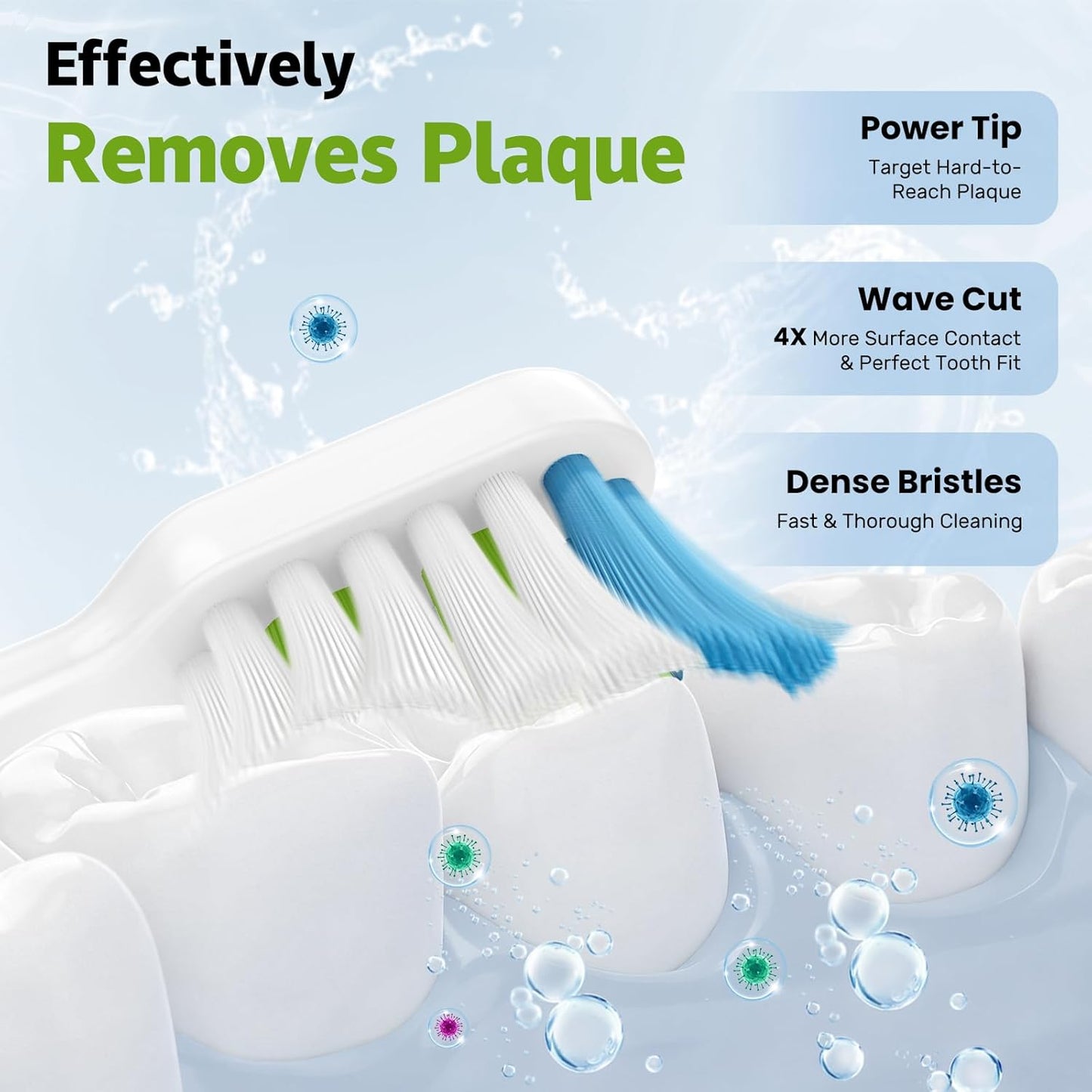 Replacement Brh Heads Compatible with Philips SoniCare Electric Toothbrhes, Dupont Bristles for Effective Cleaning, Click-on System, 8 Pack, White