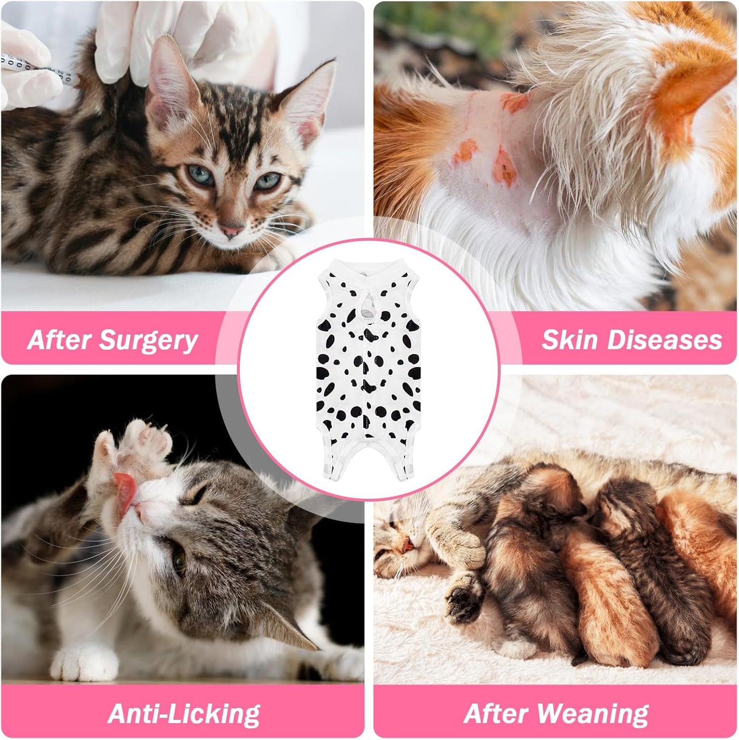 Cat Recovery Suit Female Cats Onesie for Cats, Breathable Cat Surgery Suit for Surgical Abdominal Wounds Skin Diseases, Cute Kitten Spay Recovery Suit E-Collar Alternative Anti Licking