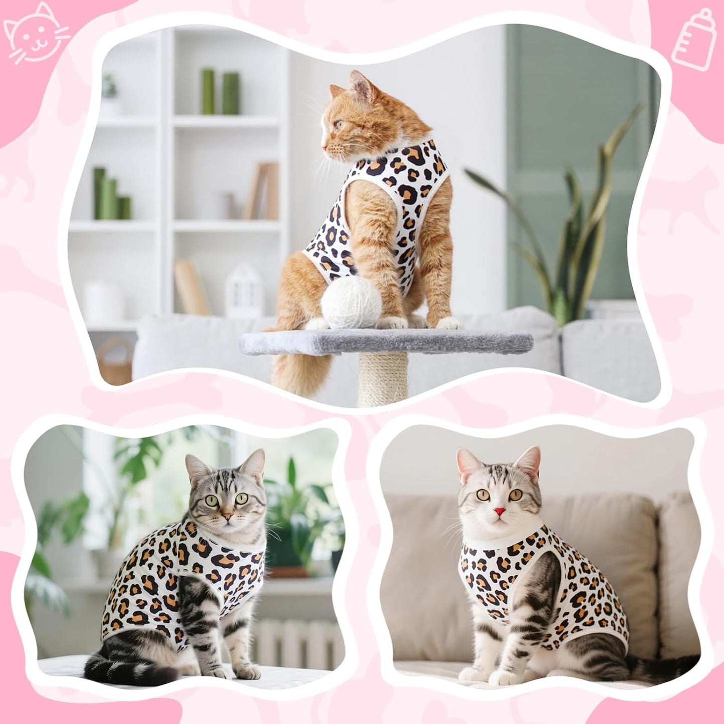 Cat Recovery Suit Female Cats Onesie for Cats, Breathable Cat Surgery Suit for Surgical Abdominal Wounds Skin Diseases, Cute Kitten Spay Recovery Suit E-Collar Alternative Anti Licking