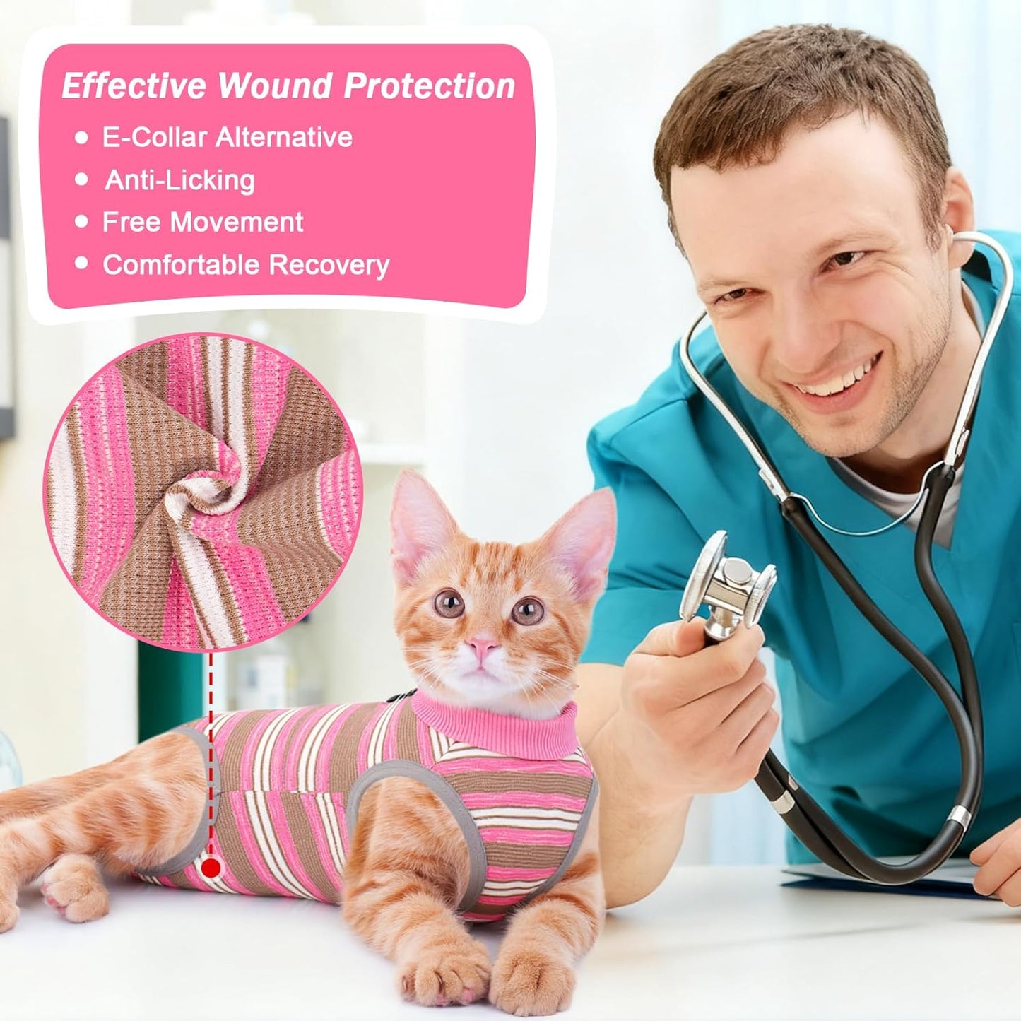 Cat Recovery Suit Female, Cat Surgery Recovery Suit Cats Onesie for Cats After Surgery for Surgical Abdominal Wound Skin Diseases, Soft E-Collar Alternative Kitten Spay Suit Anti Licking
