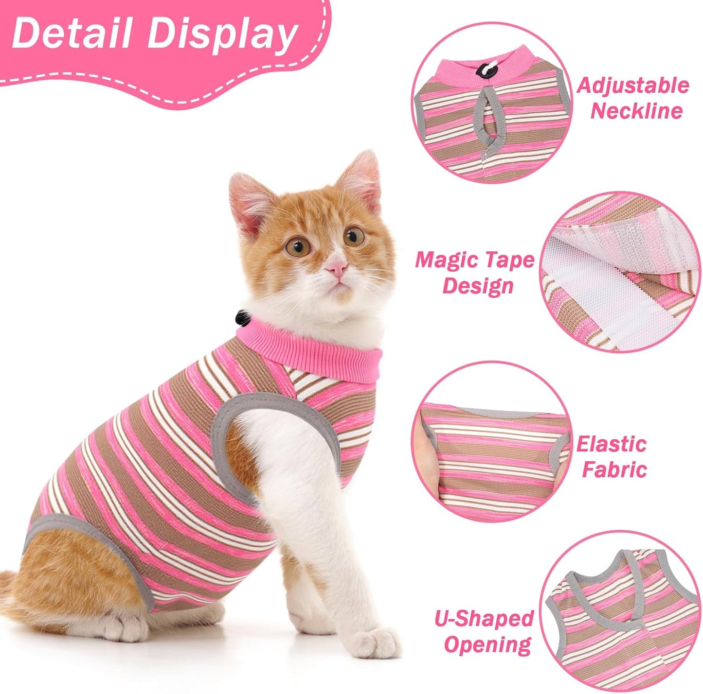 Cat Recovery Suit Female, Cat Surgery Recovery Suit Cats Onesie for Cats After Surgery for Surgical Abdominal Wound Skin Diseases, Soft E-Collar Alternative Kitten Spay Suit Anti Licking