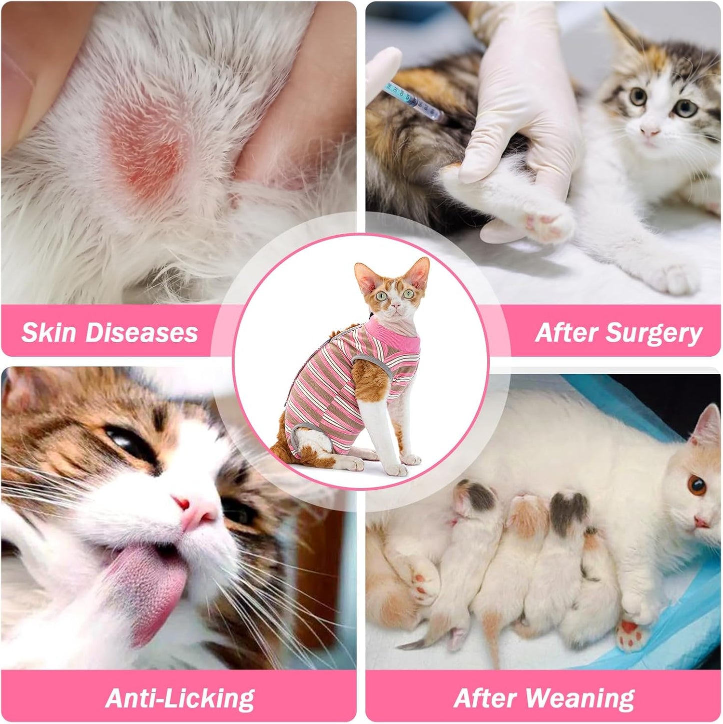 Cat Recovery Suit Female, Cat Surgery Recovery Suit Cats Onesie for Cats After Surgery for Surgical Abdominal Wound Skin Diseases, Soft E-Collar Alternative Kitten Spay Suit Anti Licking