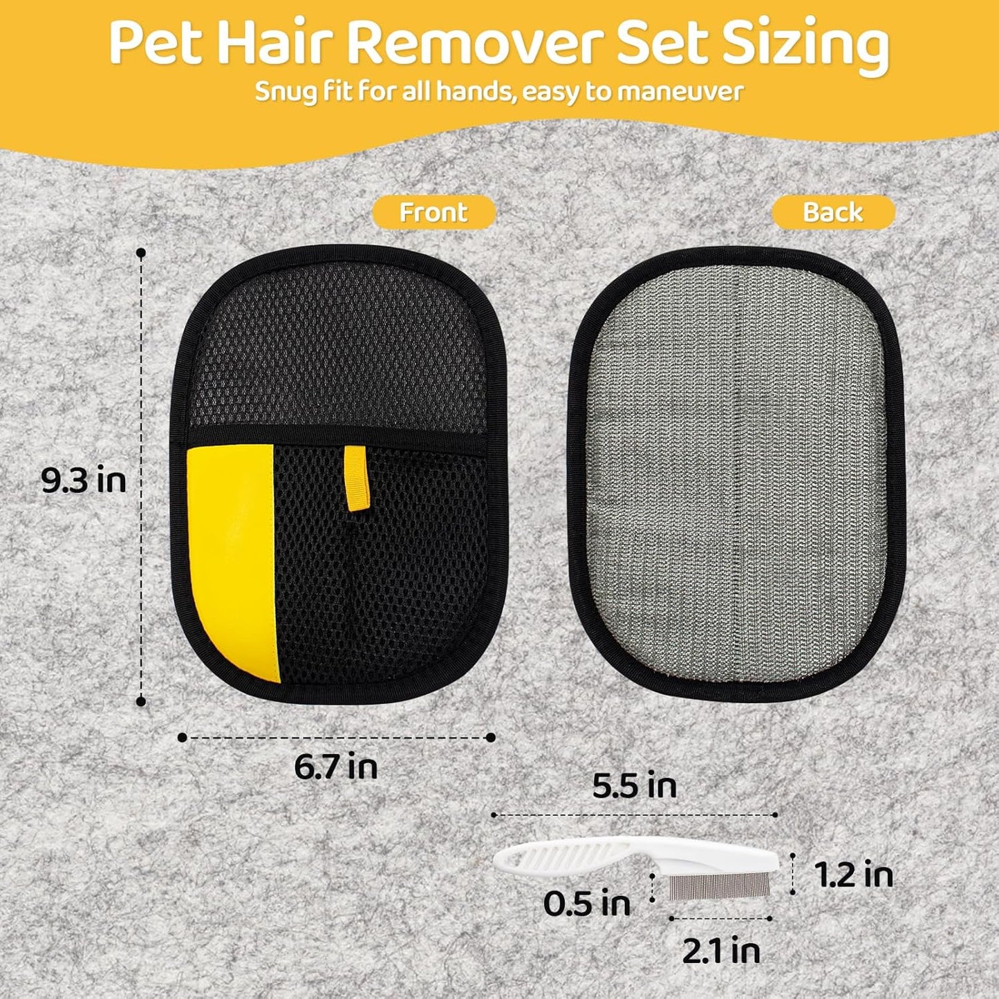 Pet Hair Removal Glove for Dogs & Cats, Upgraded 2PCS Electrostatic Pet Hair Remover with Grooming Comb, Reable Washable Magic Brh Hair Tool Mitt for Clothing, Couch, Carpet, Car Seat