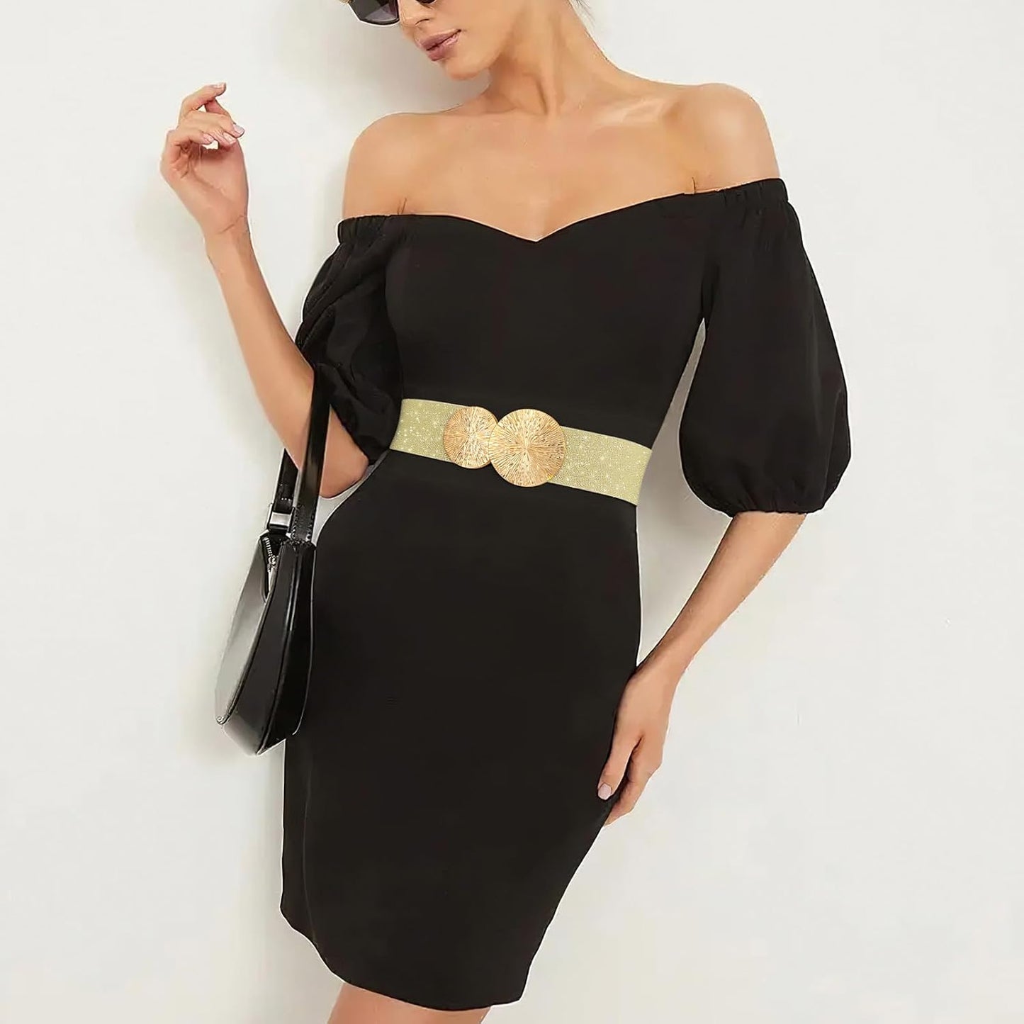 Wide Stretchy Belts for Women Dresses Elastic Waist Cinch Womens Belt with Gold Buckle