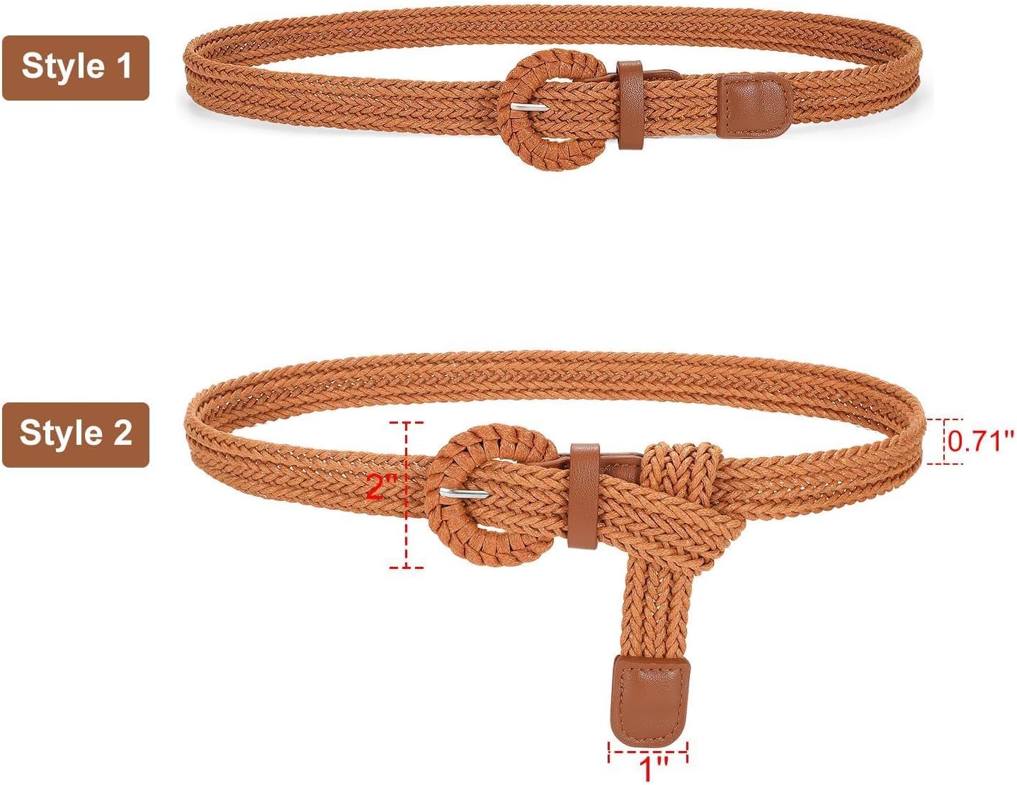 Braided Woven Belt for Women, Rattan Thin Belt Fashion Waist Belts for Summer Dress Jeans