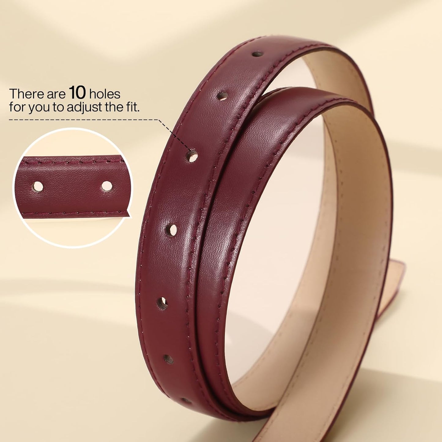 Womens Thin Leather Belt for Jeans Pants Dress Fashion Skinny Belt with Gold Buckle for Women