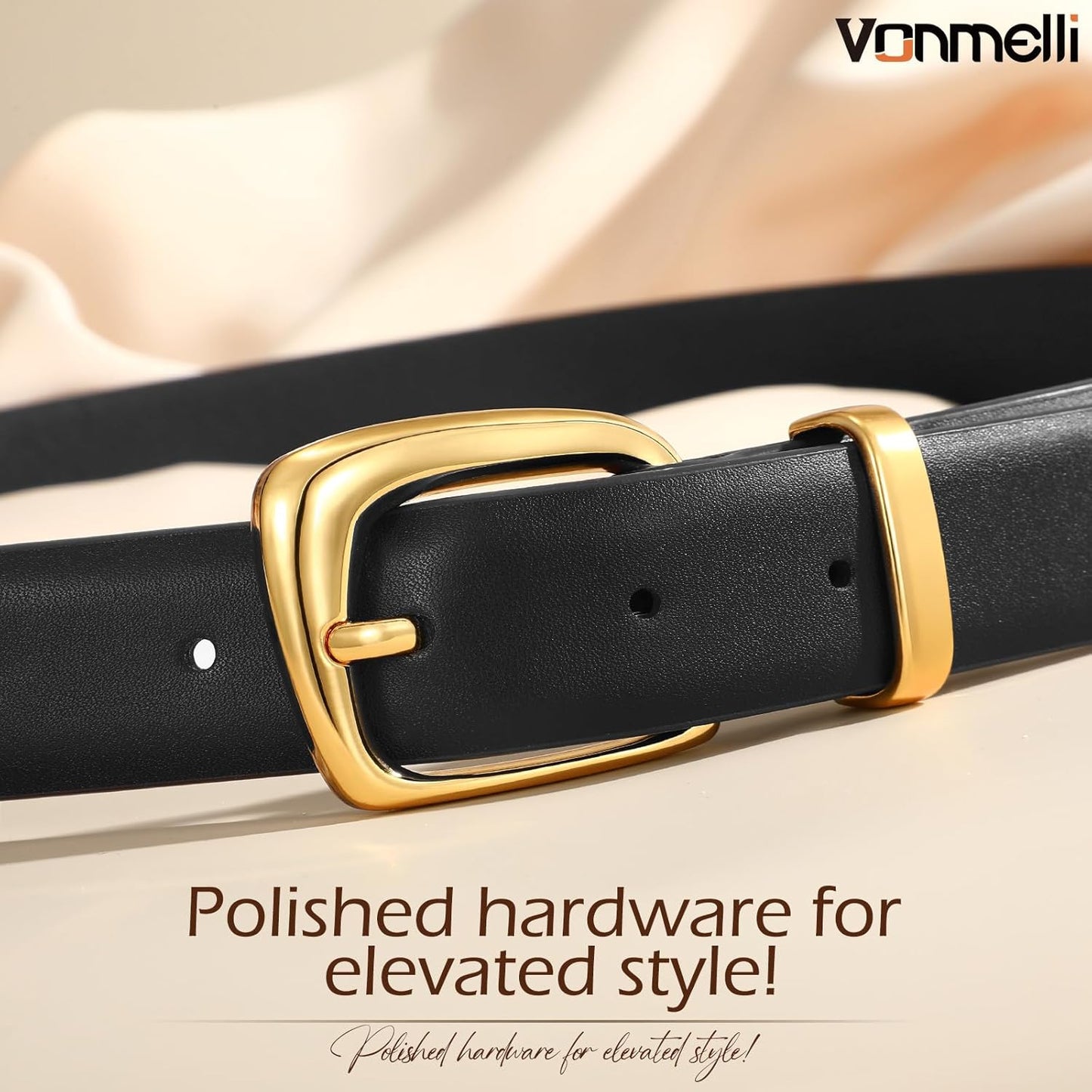 Womens Leather Belt for Jeans Dresses Waist Belt for Women Fashion Retro Gold Buckle Ladies Belts