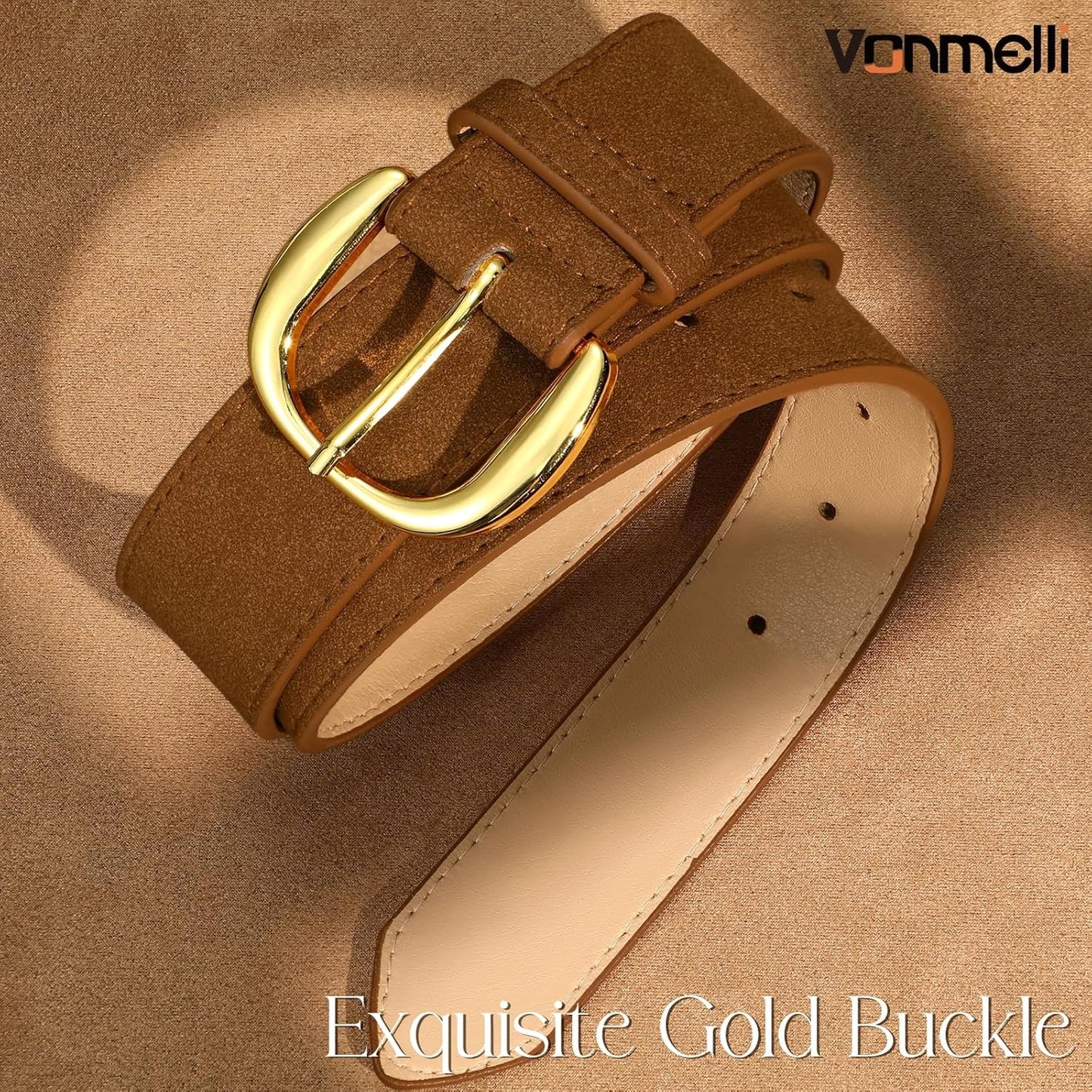 Women Suede Leather Belt for Jeans Dresses Ladies Waist Belt with Retro Gold Buckle