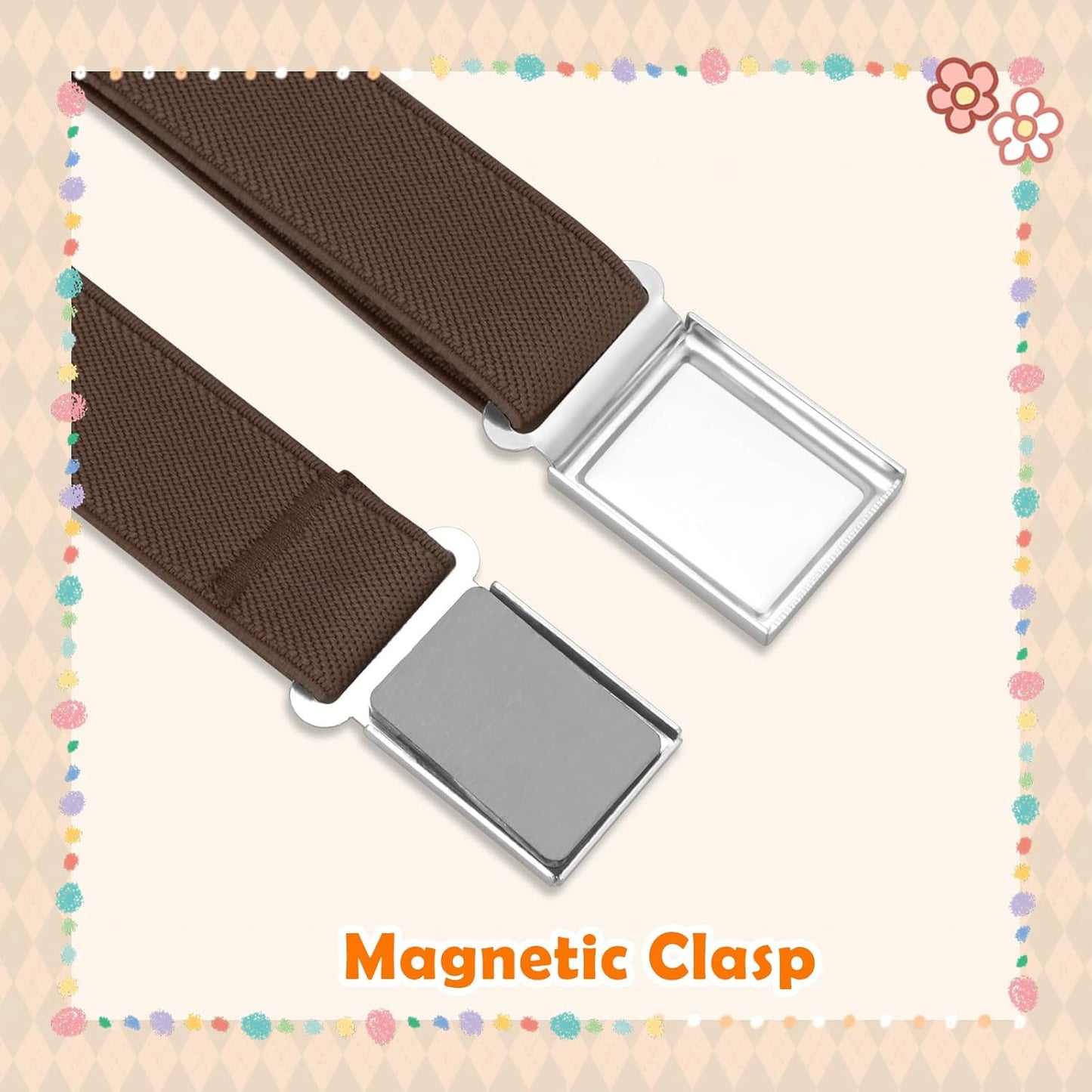 3 pack Kids Adjtable Magnetic Belt Boys Girls Easy Clasp Stretchy Belt for School Uniform Pants