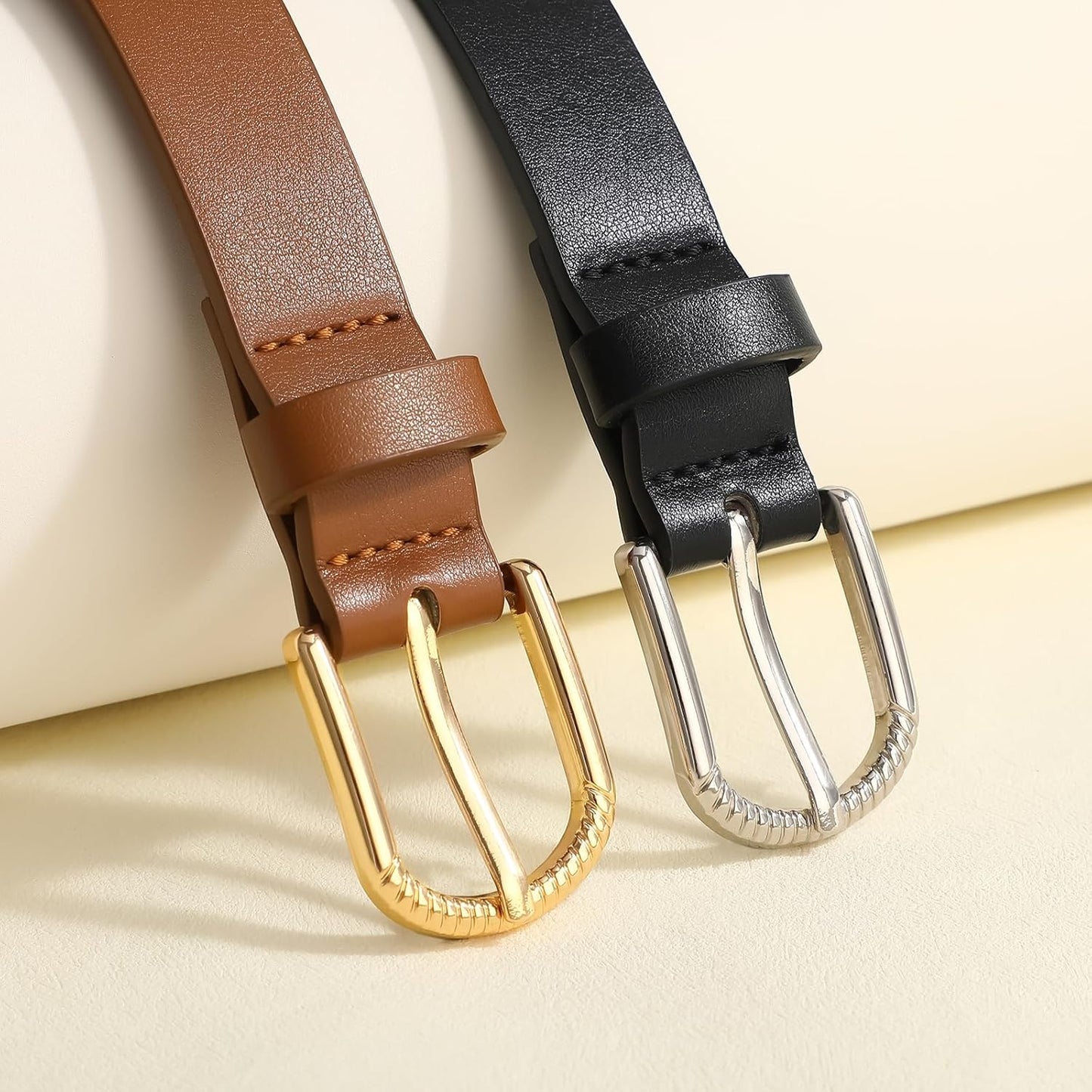 Skinny Leather Belt for Women Studded Thin Belt for Fashion Jeans Dress Ladies Waist Belts