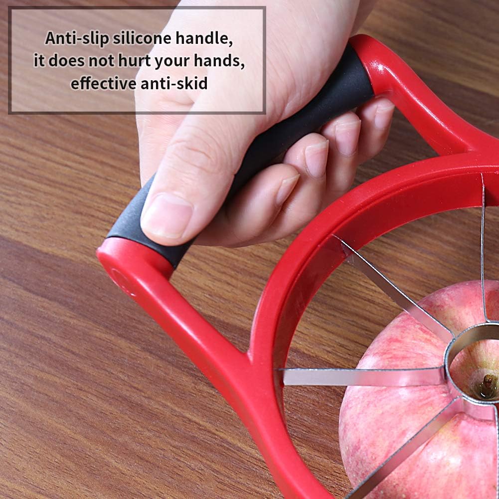 Apple Slicer Corer, 8-Slice [Large Size] Premium Apple Slicer Corer, Cutter, Divider, Wedger, Stainless Steel Easy Grip Fruit Slicer with Sharp Blade for Apples, Pears and More, Red