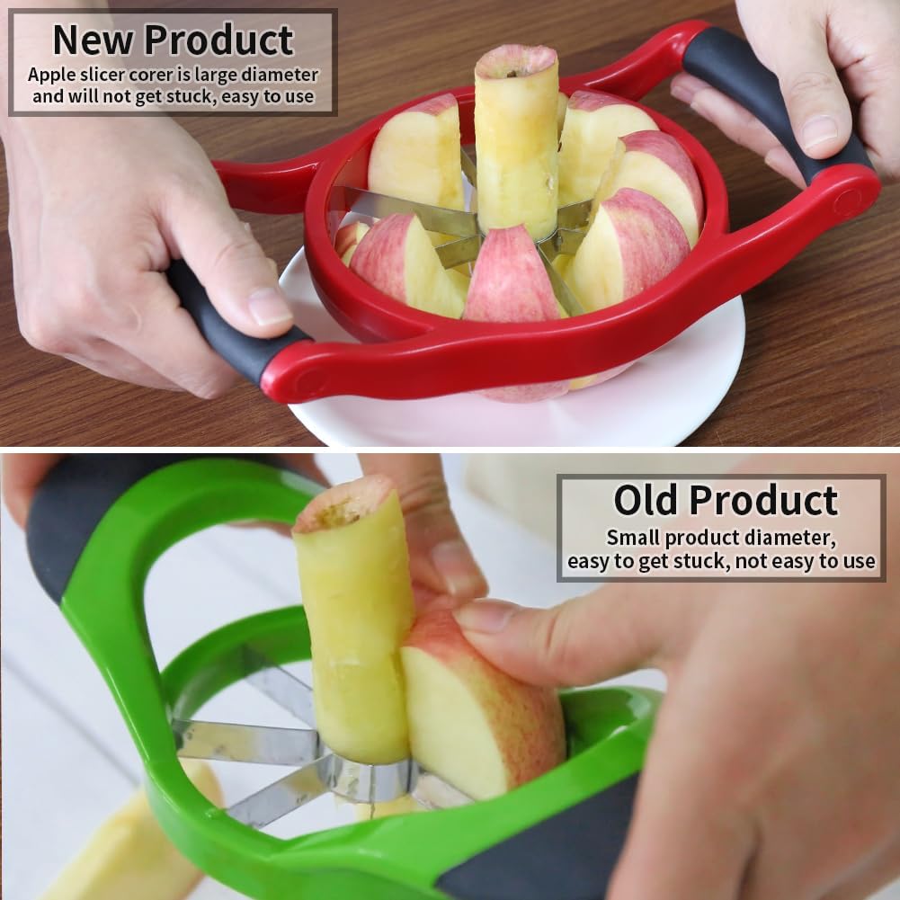 Apple Slicer Corer, 8-Slice [Large Size] Premium Apple Slicer Corer, Cutter, Divider, Wedger, Stainless Steel Easy Grip Fruit Slicer with Sharp Blade for Apples, Pears and More, Red