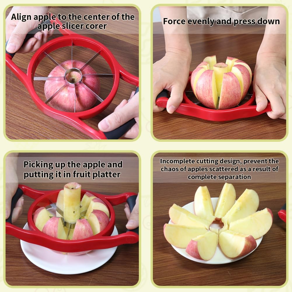 Apple Slicer Corer, 8-Slice [Large Size] Premium Apple Slicer Corer, Cutter, Divider, Wedger, Stainless Steel Easy Grip Fruit Slicer with Sharp Blade for Apples, Pears and More, Red