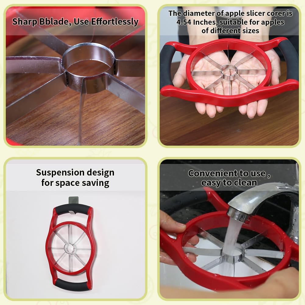 Apple Slicer Corer, 8-Slice [Large Size] Premium Apple Slicer Corer, Cutter, Divider, Wedger, Stainless Steel Easy Grip Fruit Slicer with Sharp Blade for Apples, Pears and More, Red