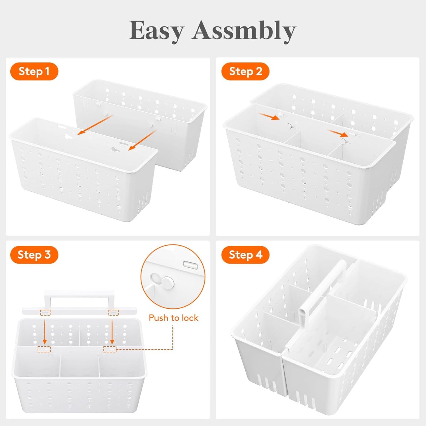 Shower Caddy Portable, Cleaning Supplies Caddy Organizer with Handle and Adjtable Dividers, Plastic Shower Basket for Dorm Room Essentials, College, Bathroom, White, 1 Pack