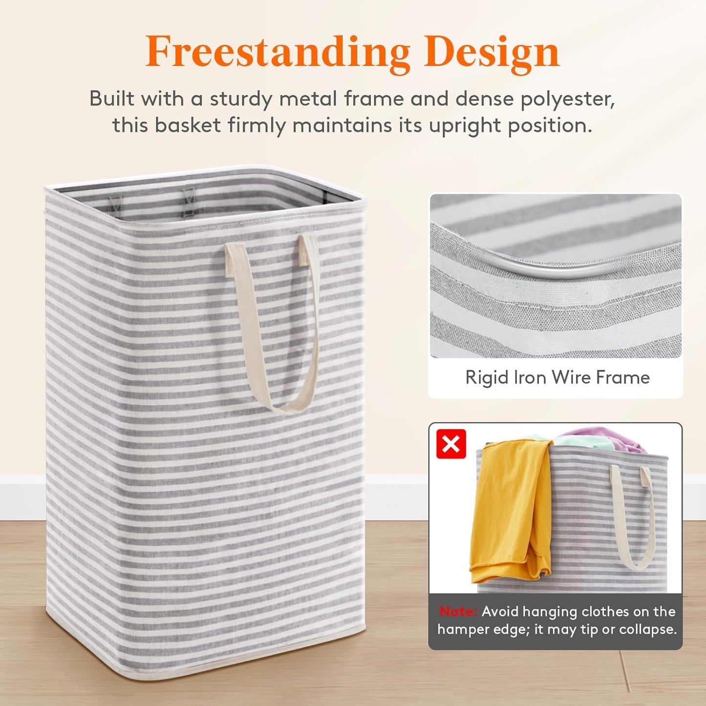 75L Large Collapsible Laundry Hamper, Tall Foldable Dirty Clothes Baskets Waterproof, Freestanding Design with Easy Carry Handles in Dorm Bedroom Bathroom College, Grey
