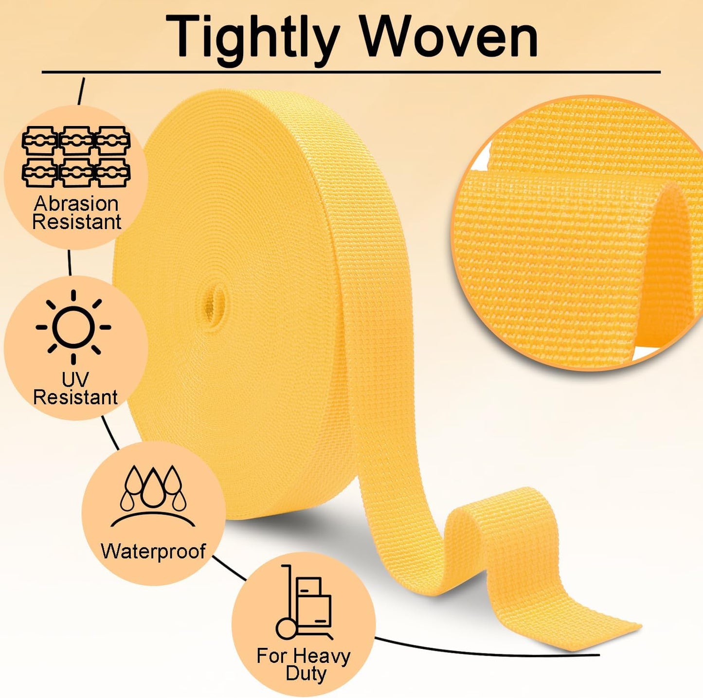 CooBigo 12 Yards Webbing 1 Inch Wide Polypropylene Webbing Strap 1" Webbing Strapping for Bags/Lawn Chair/Pool Solar Cover DIY Crafting
