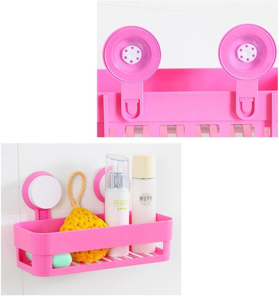 Plastic Organizer Rack for Bathroom Kitchen Storage Box Basket Organization W/Wall Mounted Suction Cup (Pink)