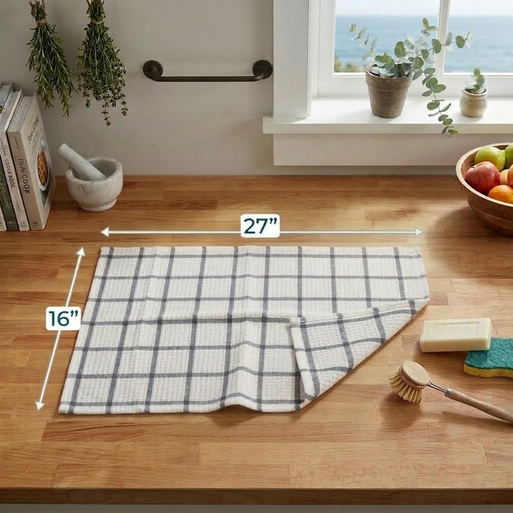 6 Pack Large Kitchen Towels, 16x27 inch Absorbent Dishcloths, 100% Cotton Cleaning Cloth, Gray Set (Pack of 6)