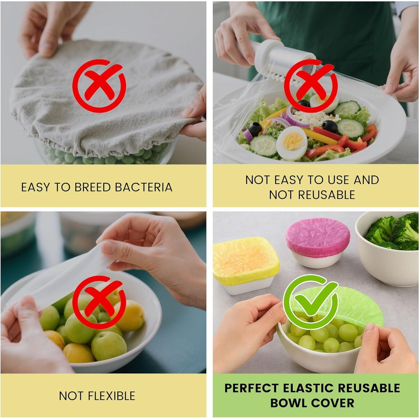 120PCS Reusable Bowl Covers – Elastic Plastic Food Storage Wraps for Kitchen, Baking, Picnics & Family Use, 3 Sizes (Large, Medium, Small)