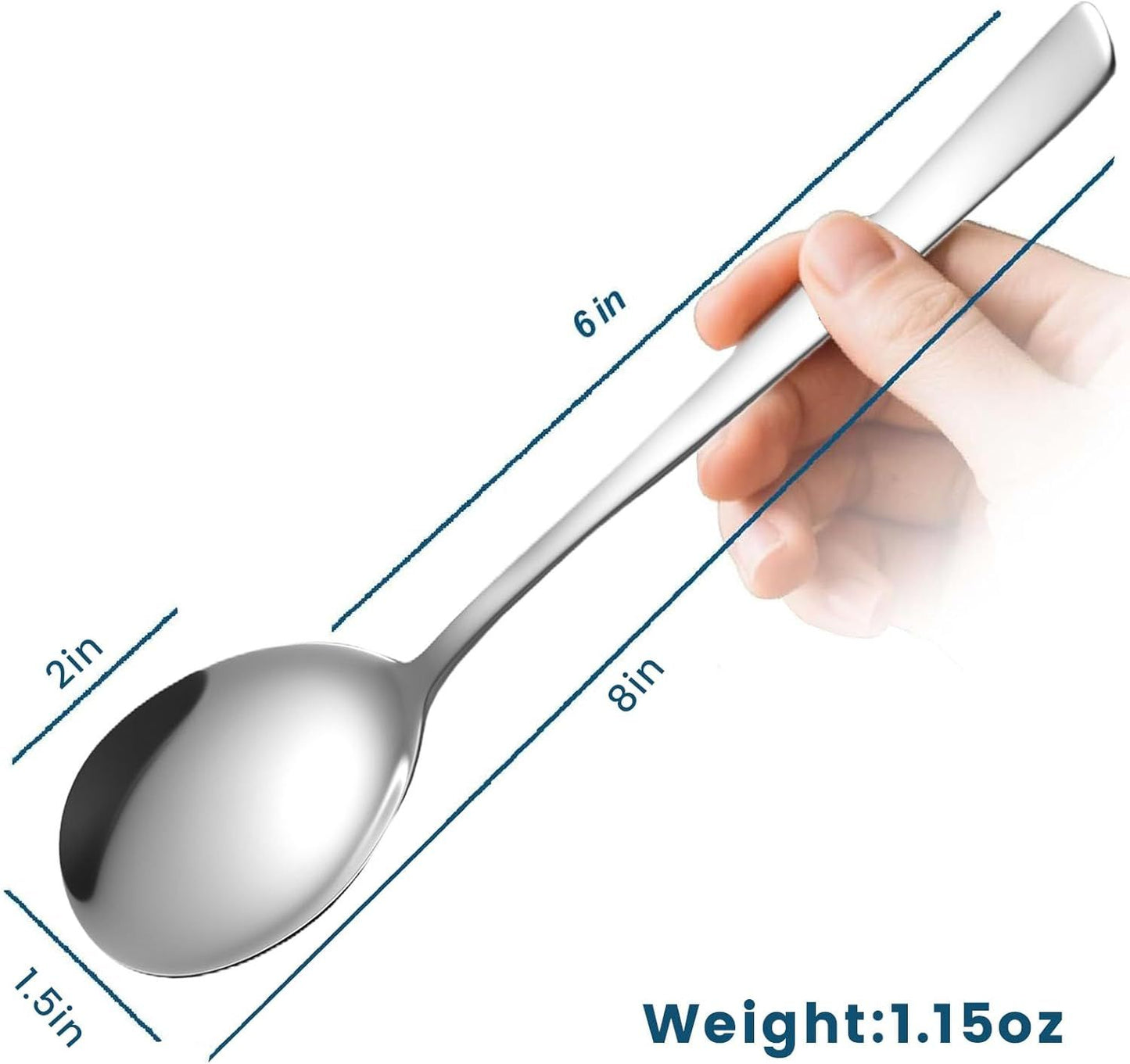 Soup Spoons, 8PCS Korean Spoon, 8.5 Inch Stainless Steel Tablespoon with Long Handles for Home Kitchen Restaurant, Flatware Set for Stirring Hot Cocoa and Cereal, Durable & Dishwasher Safe