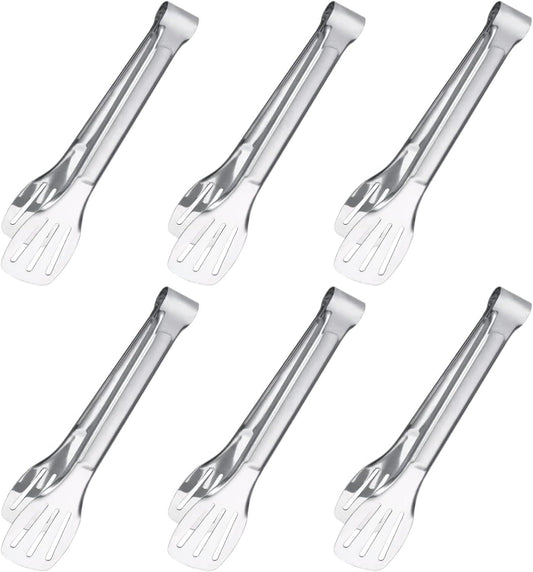 6PCS Serving Tongs, 7Inch Buffet Tongs, Stainless Steel Food Tong Small Serving Utensils for Cooking, Entertaining, Salad, Barbecue, Buffet, Toast and Steak by  (Stainless buffet tongs)