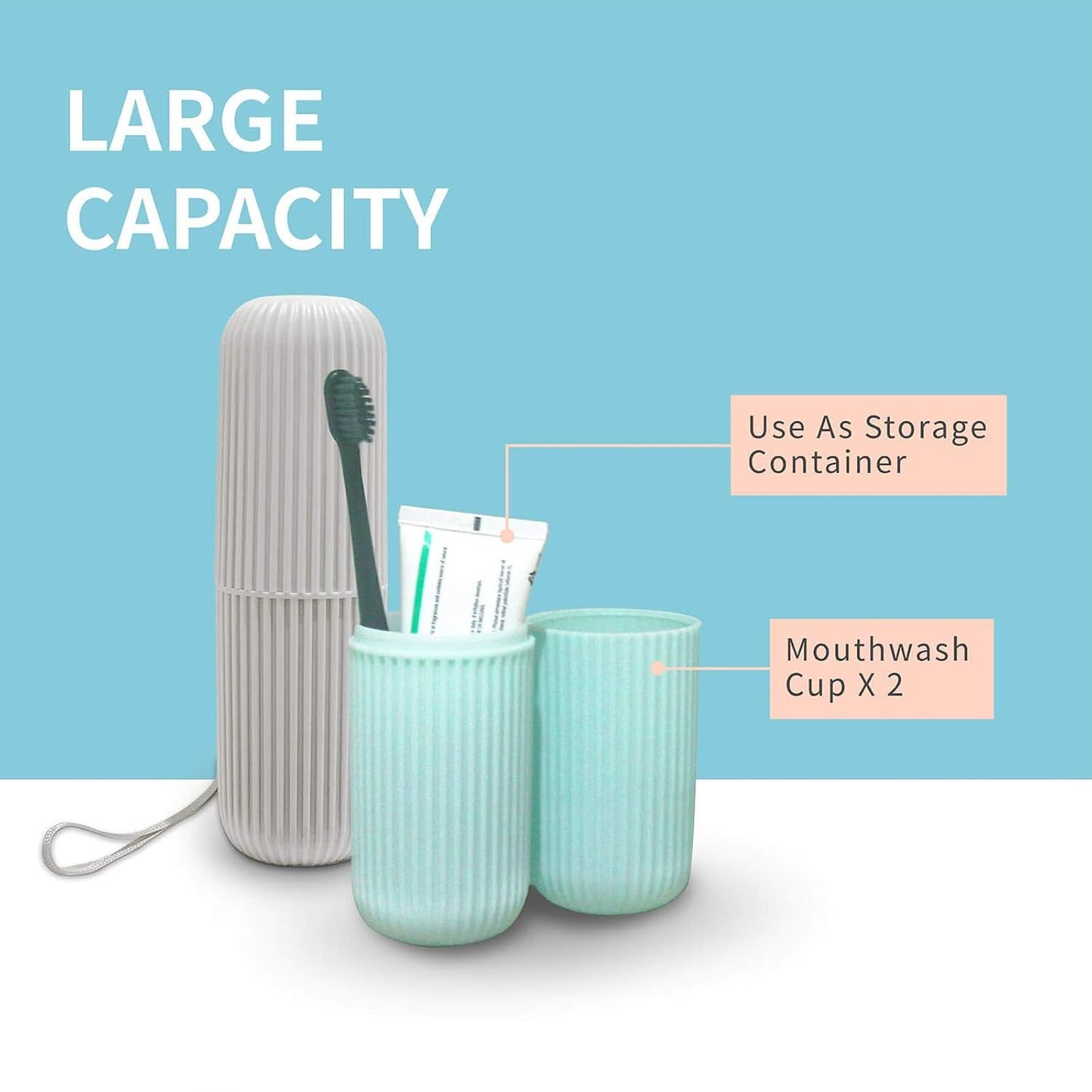 2Pcs Travel Toothbrush Holder, Portable Toothbrush Case for Traveling, Camping, Business Trip and School, Multifuction Plastic Toothbrushes Toothpaste Set with Two Colors（Length：7.7"
