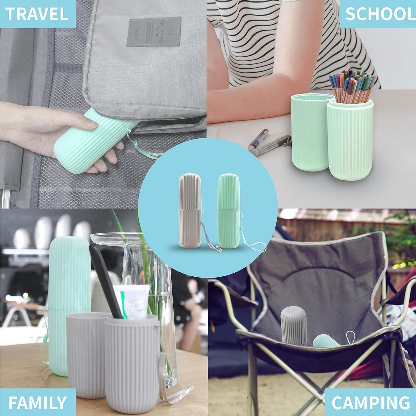 2Pcs Travel Toothbrush Holder, Portable Toothbrush Case for Traveling, Camping, Business Trip and School, Multifuction Plastic Toothbrushes Toothpaste Set with Two Colors（Length：7.7"