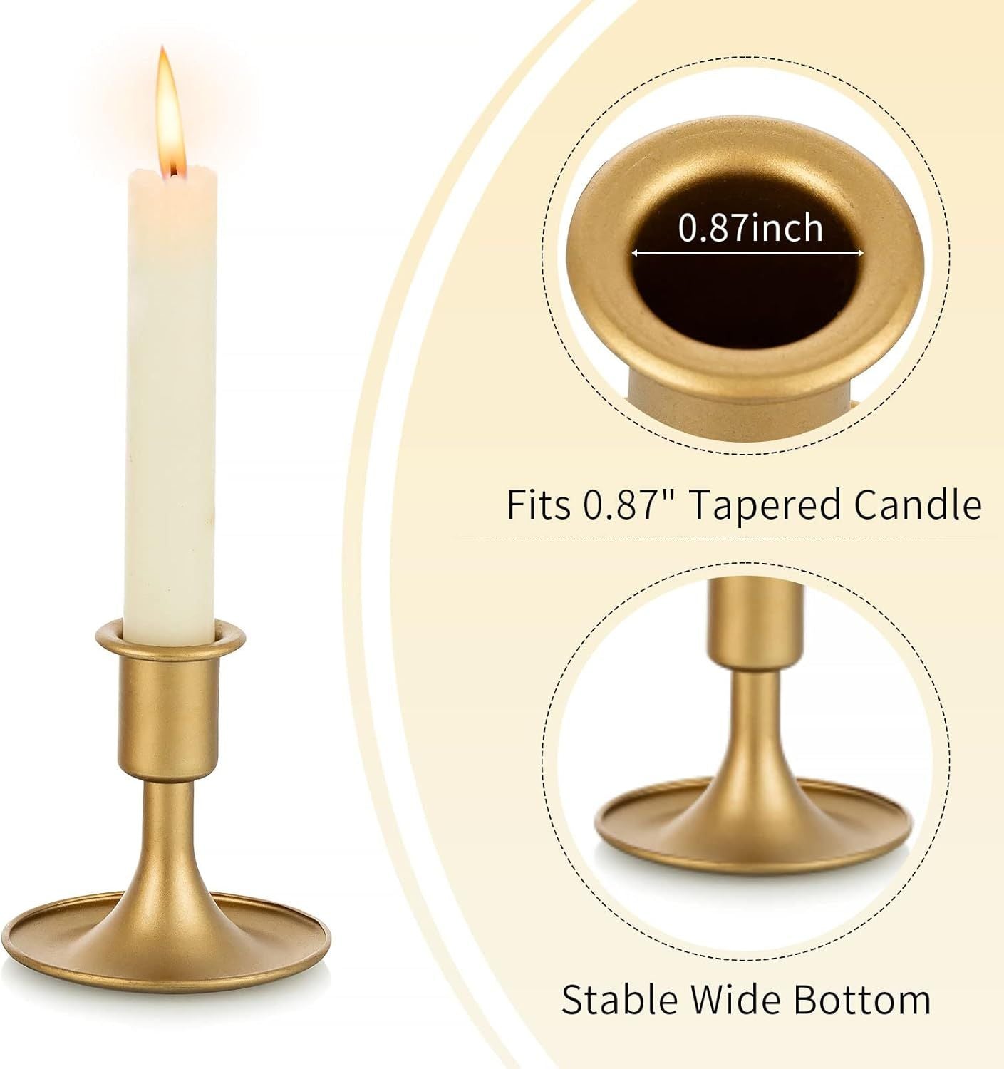 Candlestick Holders Taper Candle Holders,  Gold Candle Stick Candle Holder for Table Centerpiece, Wedding Reception, Festive Christmas Mantel Decoration or Home Decor, Set of 2