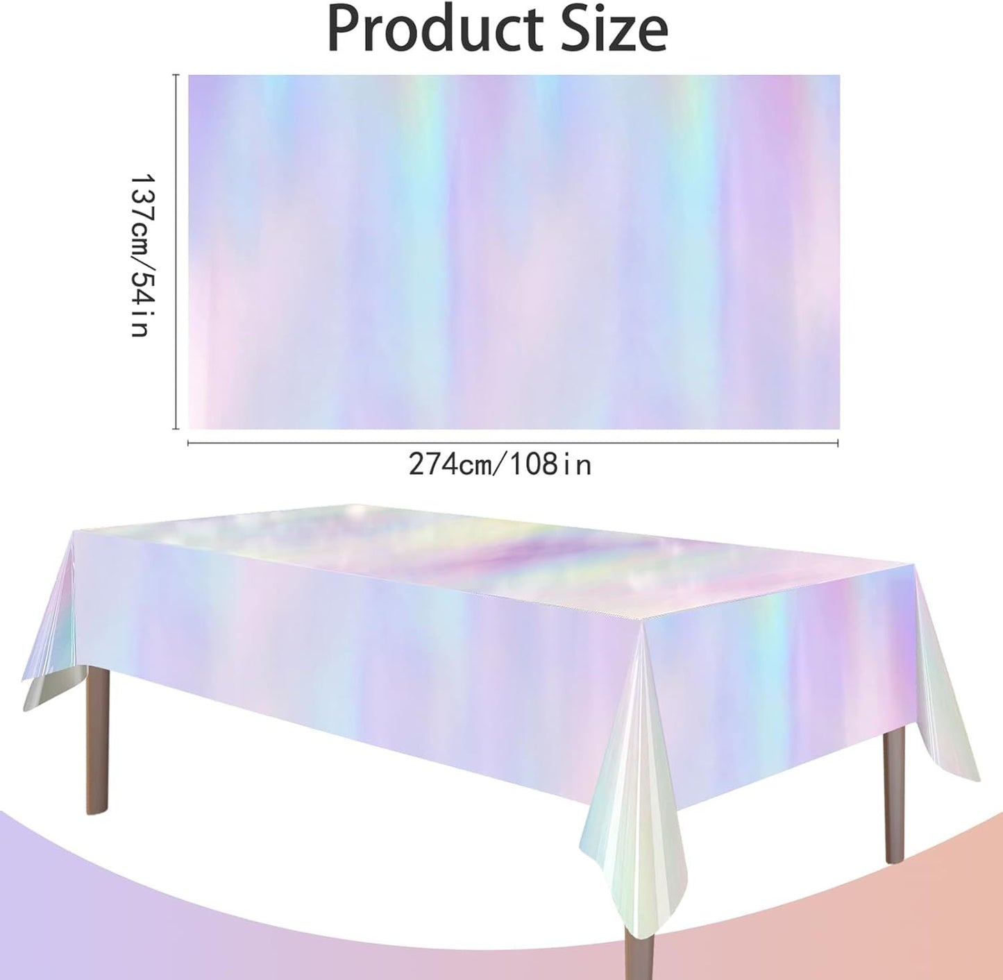 4 Pack Iridescent Plastic Tablecloths Disposable Table Cover Sparkly Foil Table Cloth for Rectangle Tables Party Decorations Birthday Princess Bridal Wedding Christmas Iridescence, 54 x 108 Inch