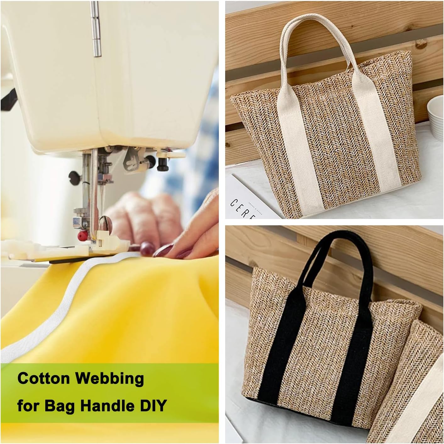 Cotton Webbing 1 Inch 12 Yards Natural Cotton Webbing Straps for Bags Handles, 1 Inch Weave Webbing for Cloth Tote Bag Straps Making,Cloth Belt, DIY Crafts Decoration (Natural 12Yards)