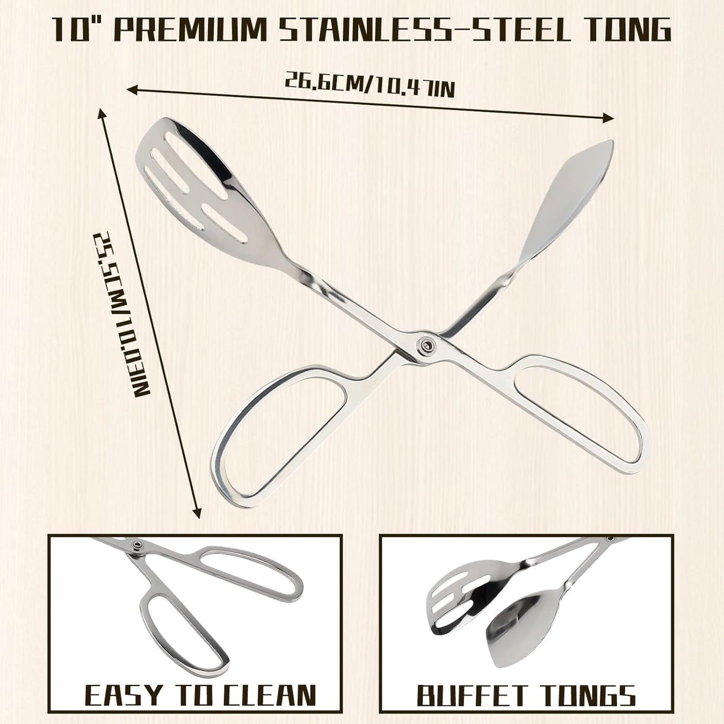 10-Inch Salad Tongs for Serving, Scissor Style Kitchen Tongs for Cooking for Buffet Serving Tongs for Cooking, Grilling, Salad Serving Utensils