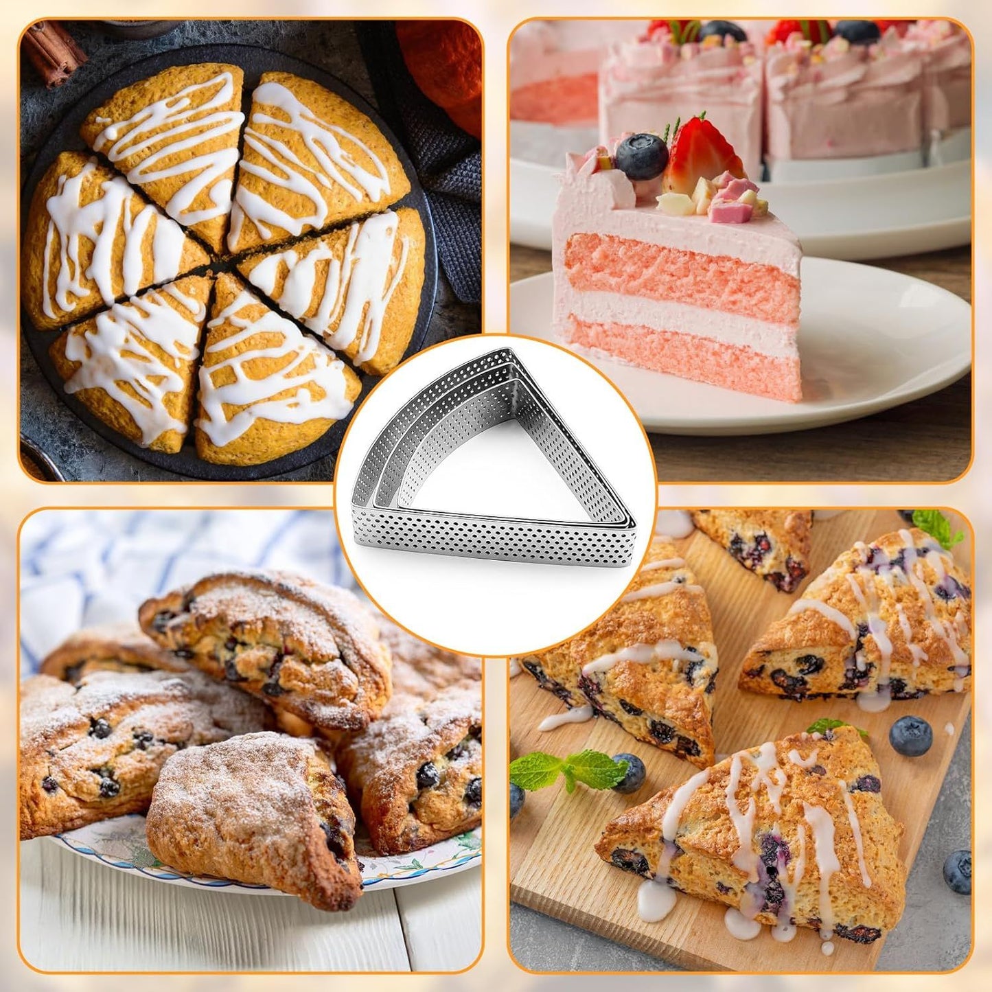 3PCS Triangle Scone Cutter, Scone Cutters For Baking Triangle, Triangles Cookie Cutter For Scones, Equilateral Triangles Cookie Cutter Set, Ideal Baking Tool for Scones for Scones, Pastries, Dessert ﻿