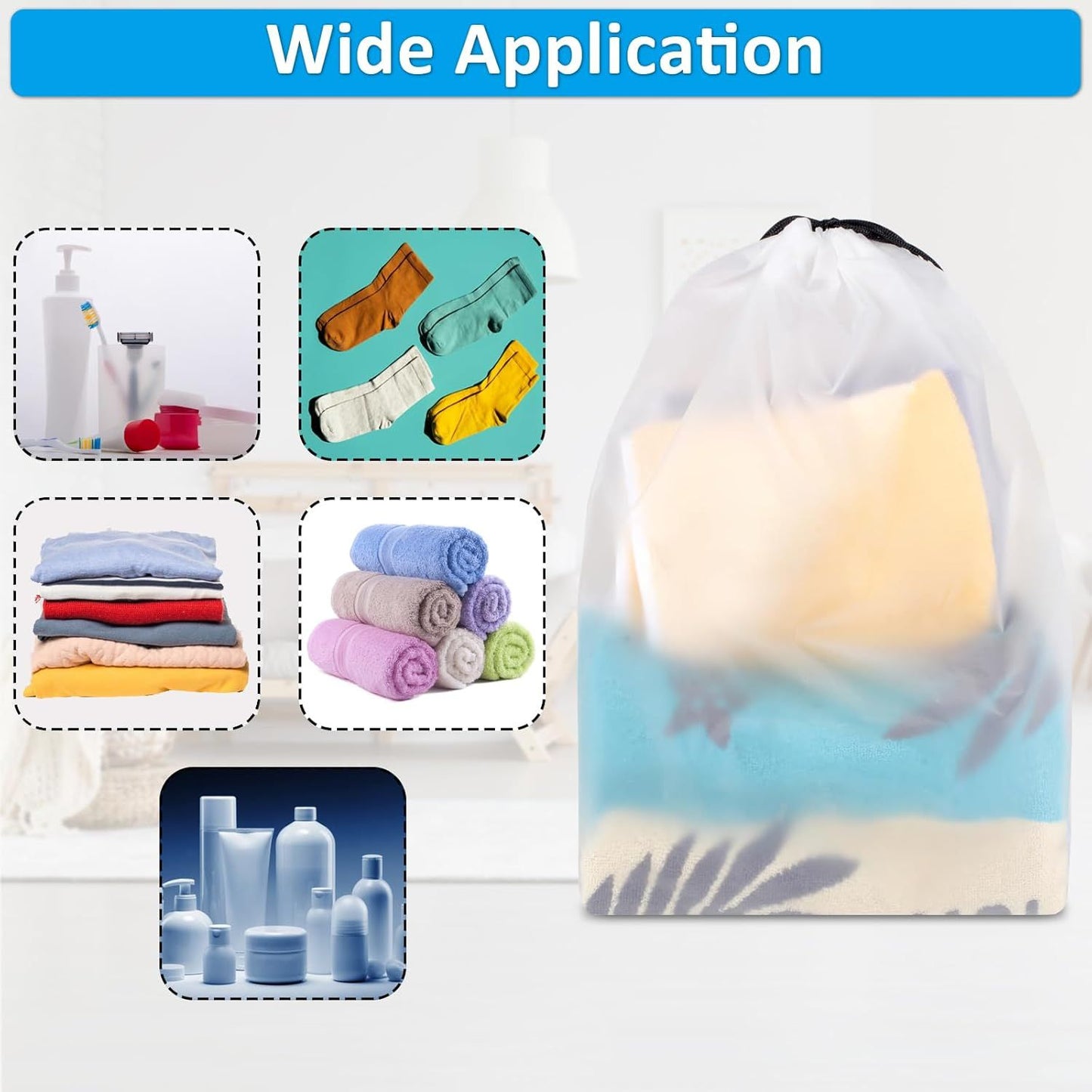 , Waterproof Travel Drawstring Shoe Bags for Packing, Storage, Travel Essentials for Men and Women, 15.7 x 11.8 inches, Clear, 5 pieces