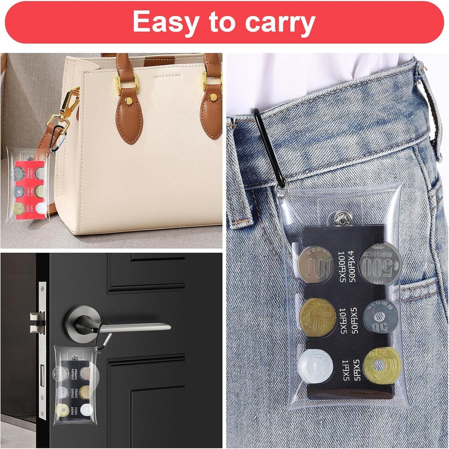 2 Pcs Yen Coin Organizer with PVC Pack, Japanese Coin Organizer, Portable Rectangle Coin Holder for Car, Plastic Coin Sorter Wallet with 6 Slots, Dispenser for Travel (Black, Red)
