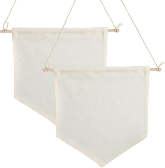 2 Pcs Embroidery Blank Banners, DIY Fabric Banner for Indoors, Baby Shower, Wedding, Graduation, Custom banners for Display Brooch Jewelry Earrings Necklace Enamel Pin (Beige)