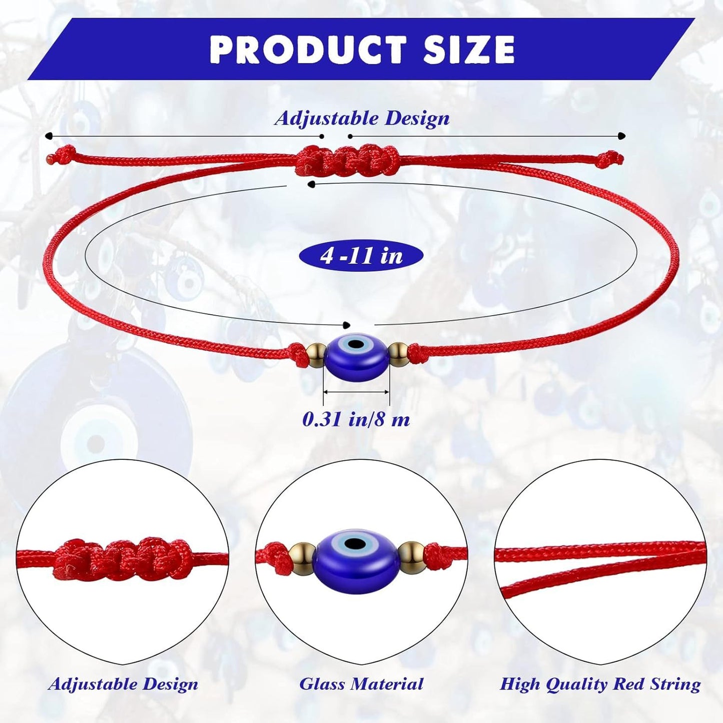 30 Pcs Evil Eye Bracelets Red String Protection Bracelets Adjustable Evil Eye Red Rope Knot Strand Anklets Kabbalah Mal De Ojo Luck Jewelry for Women Men