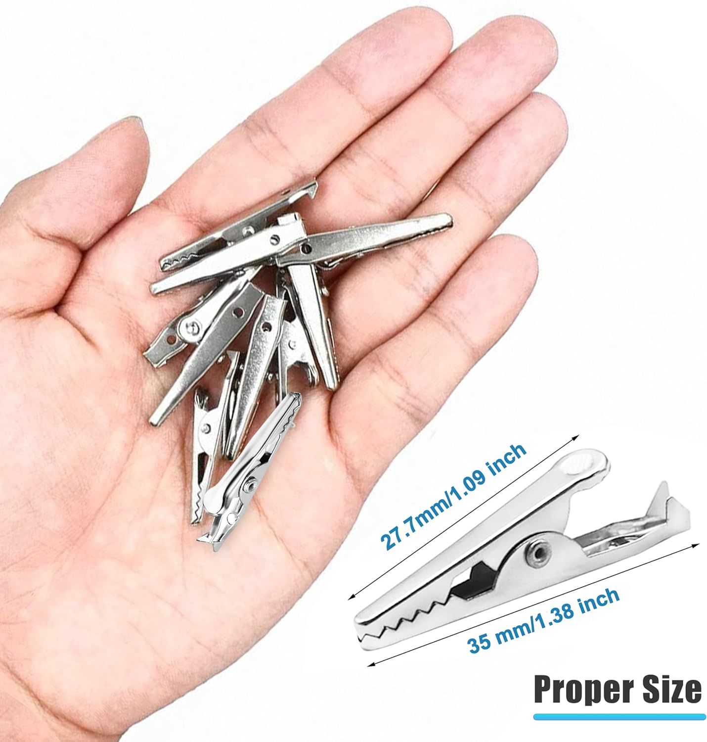 100 Pack Mini Clamps Alligator Clips for Crafts & Electrical, Small Metal Clips for Joints 35 mm Alligator Clamp for Crafting, Gator Clips Clamps Bulk for Crafts Holding (Silver）
