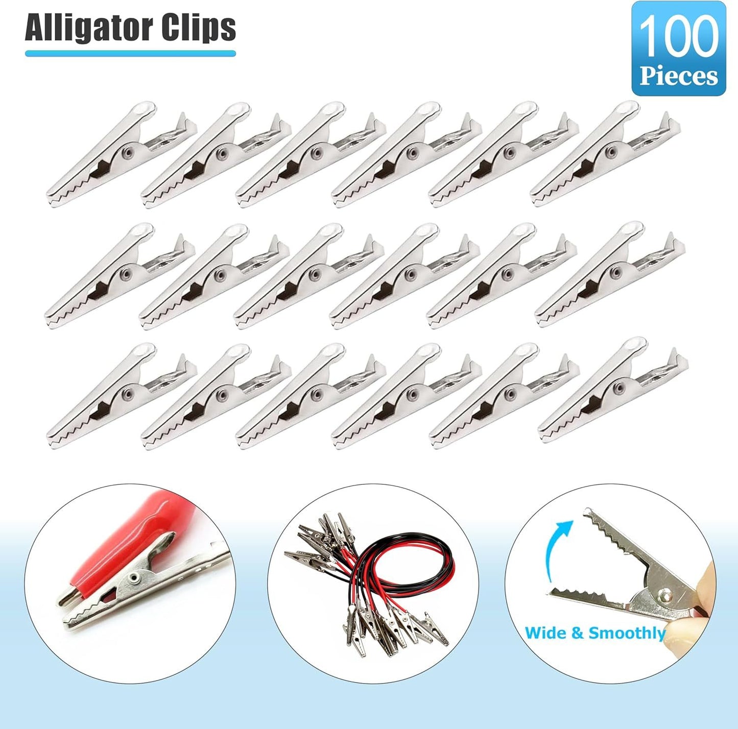 100 Pack Mini Clamps Alligator Clips for Crafts & Electrical, Small Metal Clips for Joints 35 mm Alligator Clamp for Crafting, Gator Clips Clamps Bulk for Crafts Holding (Silver）