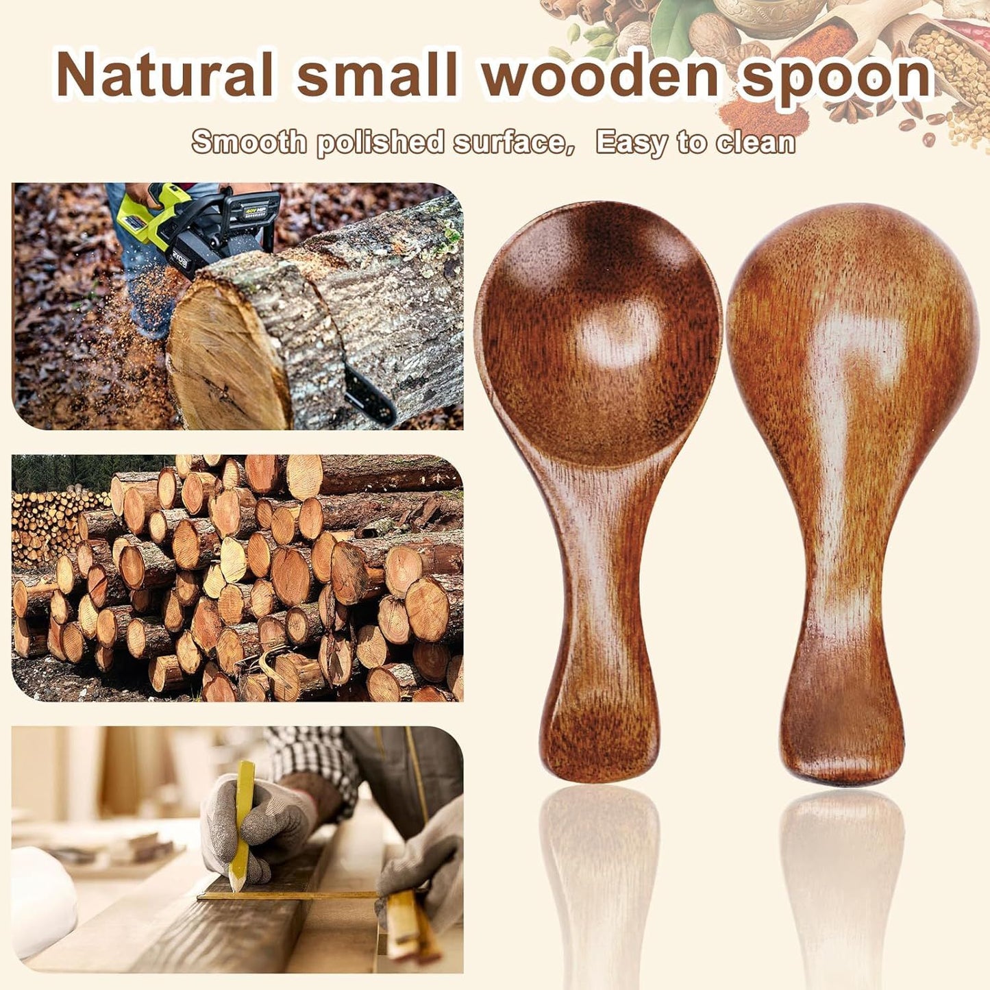6pcs Small Wooden Spoons, 3.2inch Small Wooden Spoons for Honey, Brown Mini Wood Teaspoons for Tiny Eating Ice Cream Jars Spice Condiments Tea Bath Salt Coffee Sugar Jam Mustard Seasoning